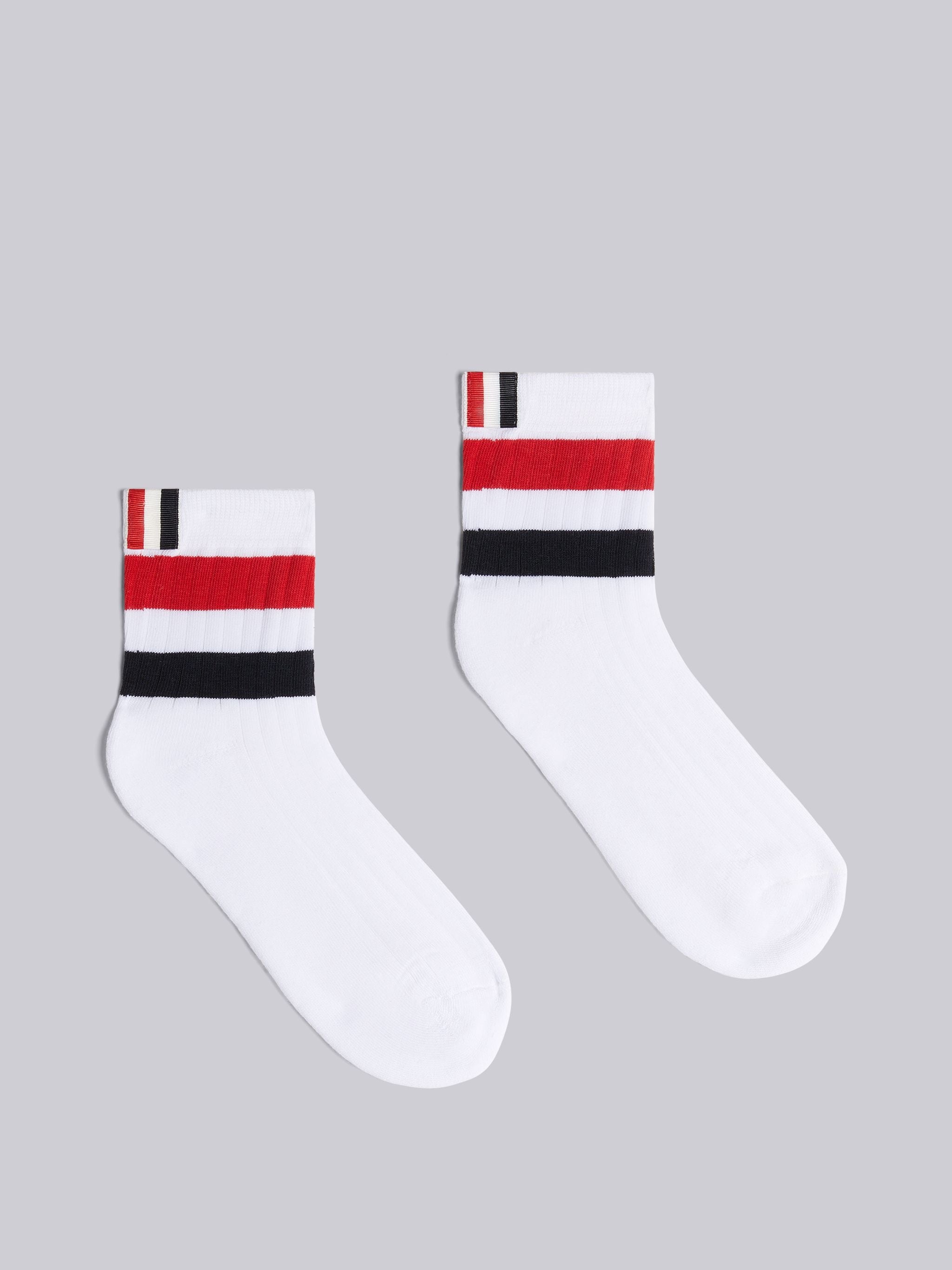 White Cotton Multicolor Wide Stripe Athletic Ankle Socks - 1
