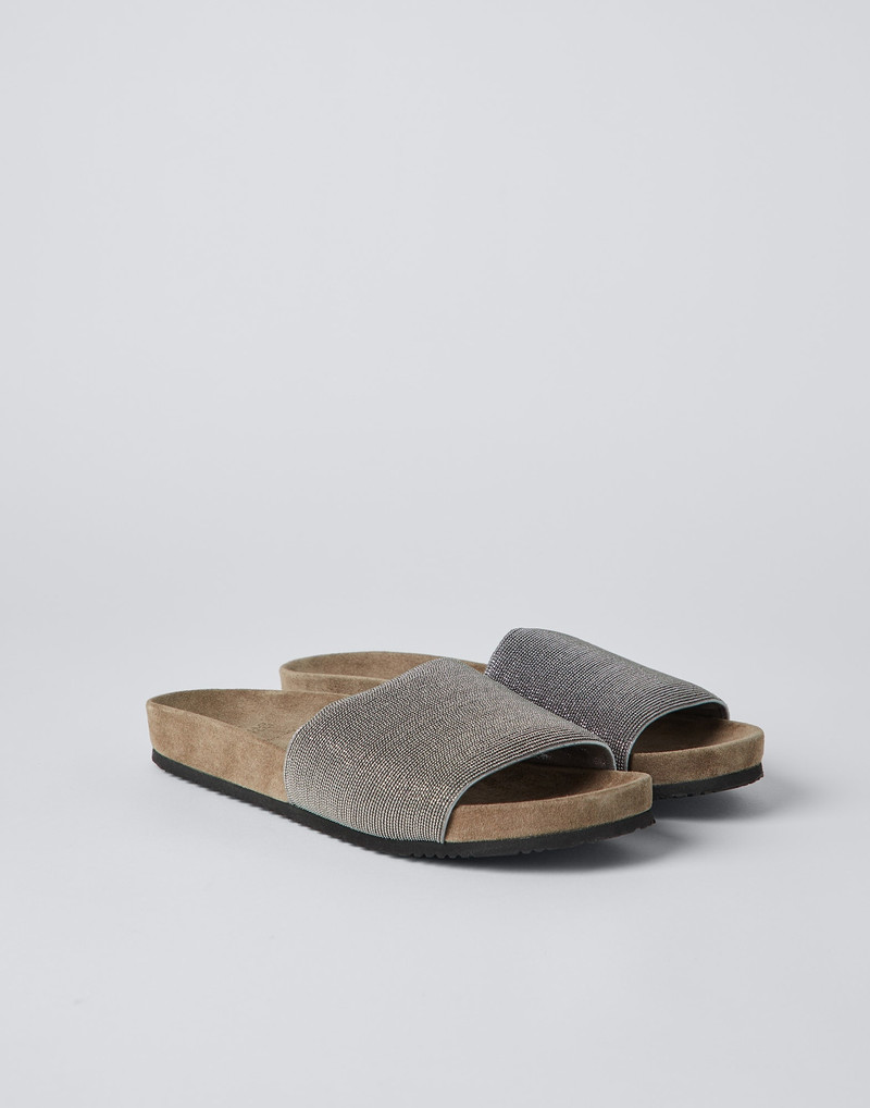 Brunello Cucinelli Precious slides in lamé suede outlook
