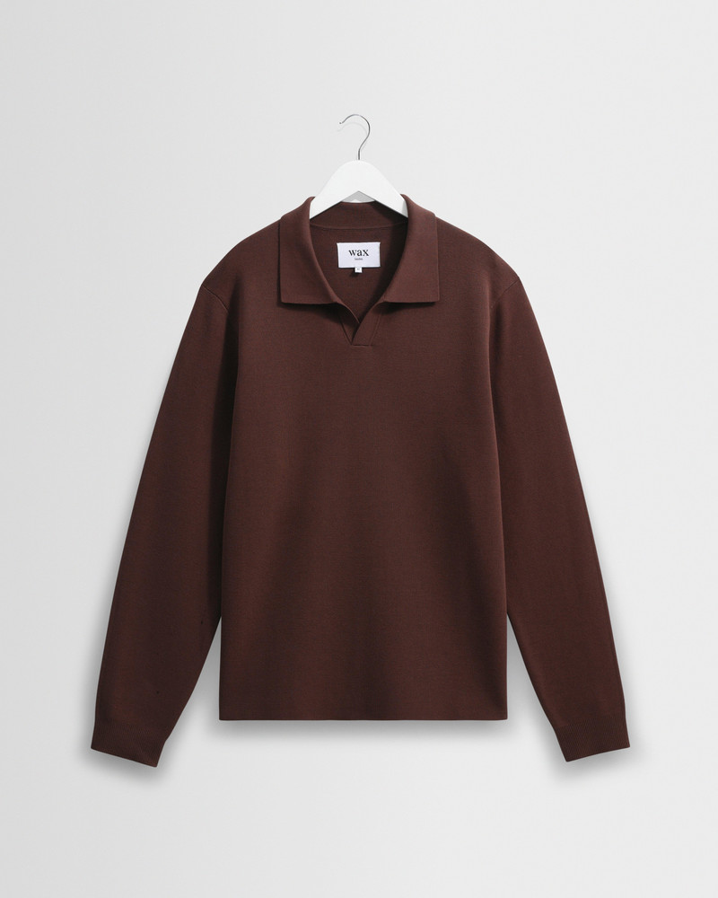 Carter - Brown Open Collar Milano Knit Polo 1