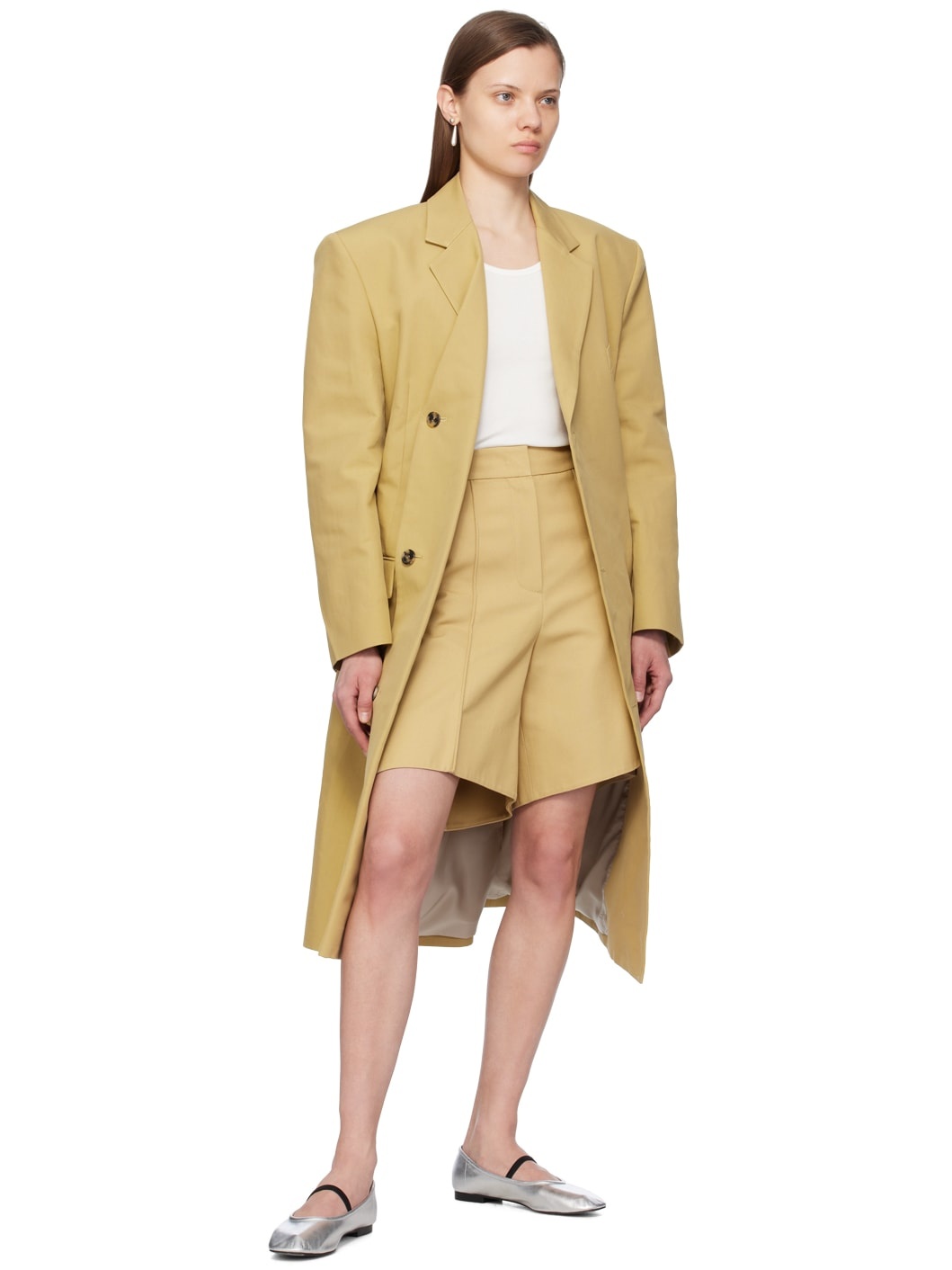 Beige Structured Shorts - 4