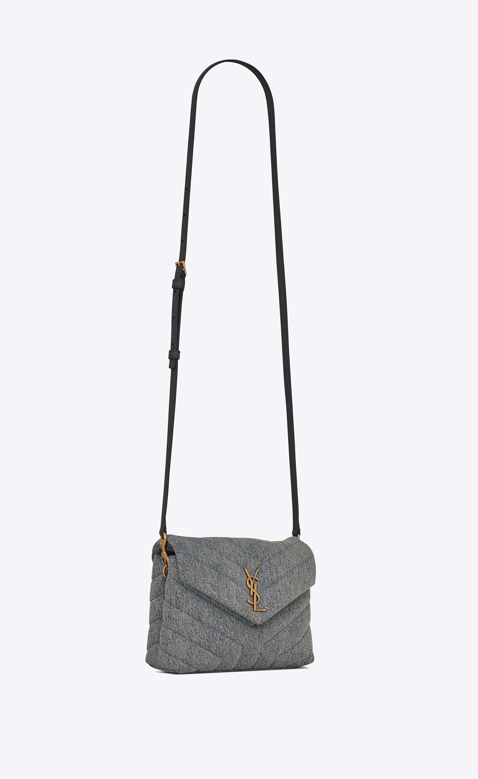loulou toy strap bag in matelassé "y" denim and smooth leather - 5
