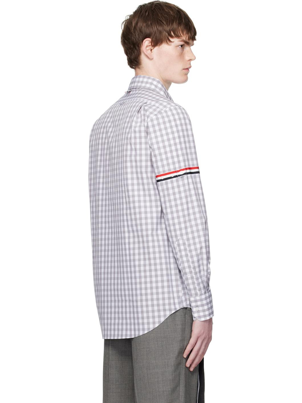 Gray & White Gingham Check Poplin Armband Shirt - 3