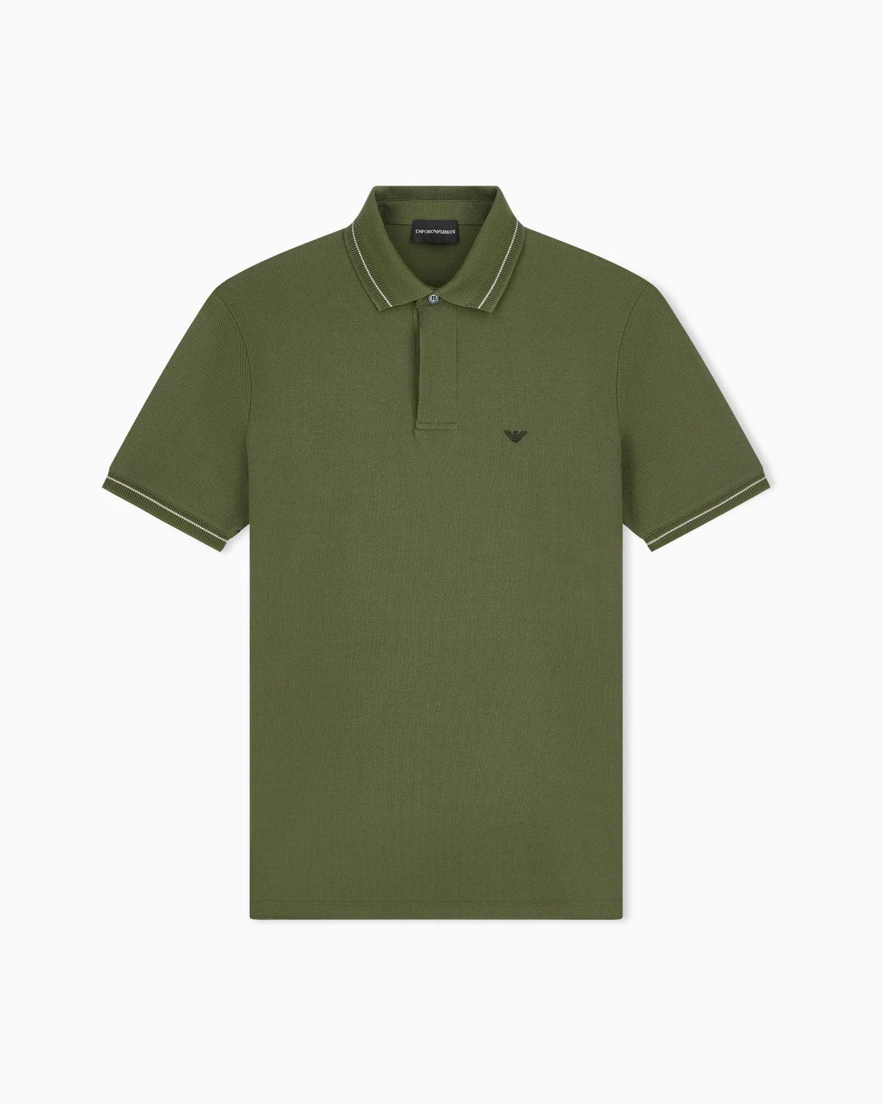 PIQUÉ POLO SHIRT WITH STRIPE DETAIL ON THE COLLAR - 1