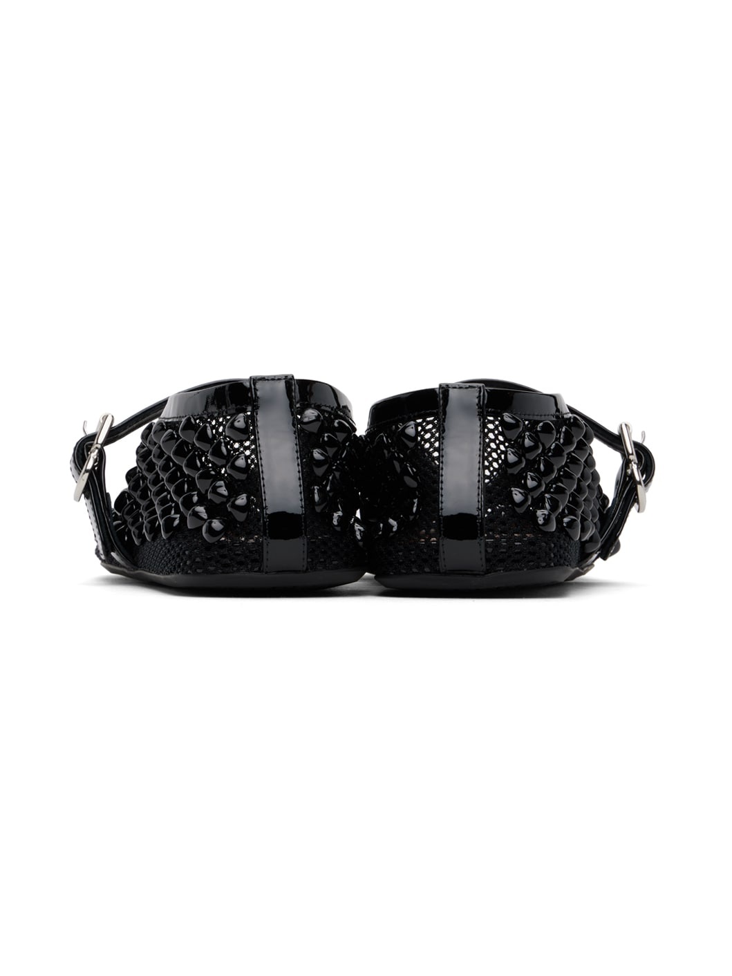 Black Studded Fishnet Ballerina Flats - 2