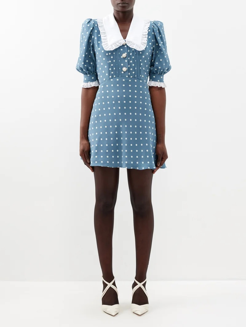 Alessandra Rich Broderie anglaise collar polka dot silk mini dress