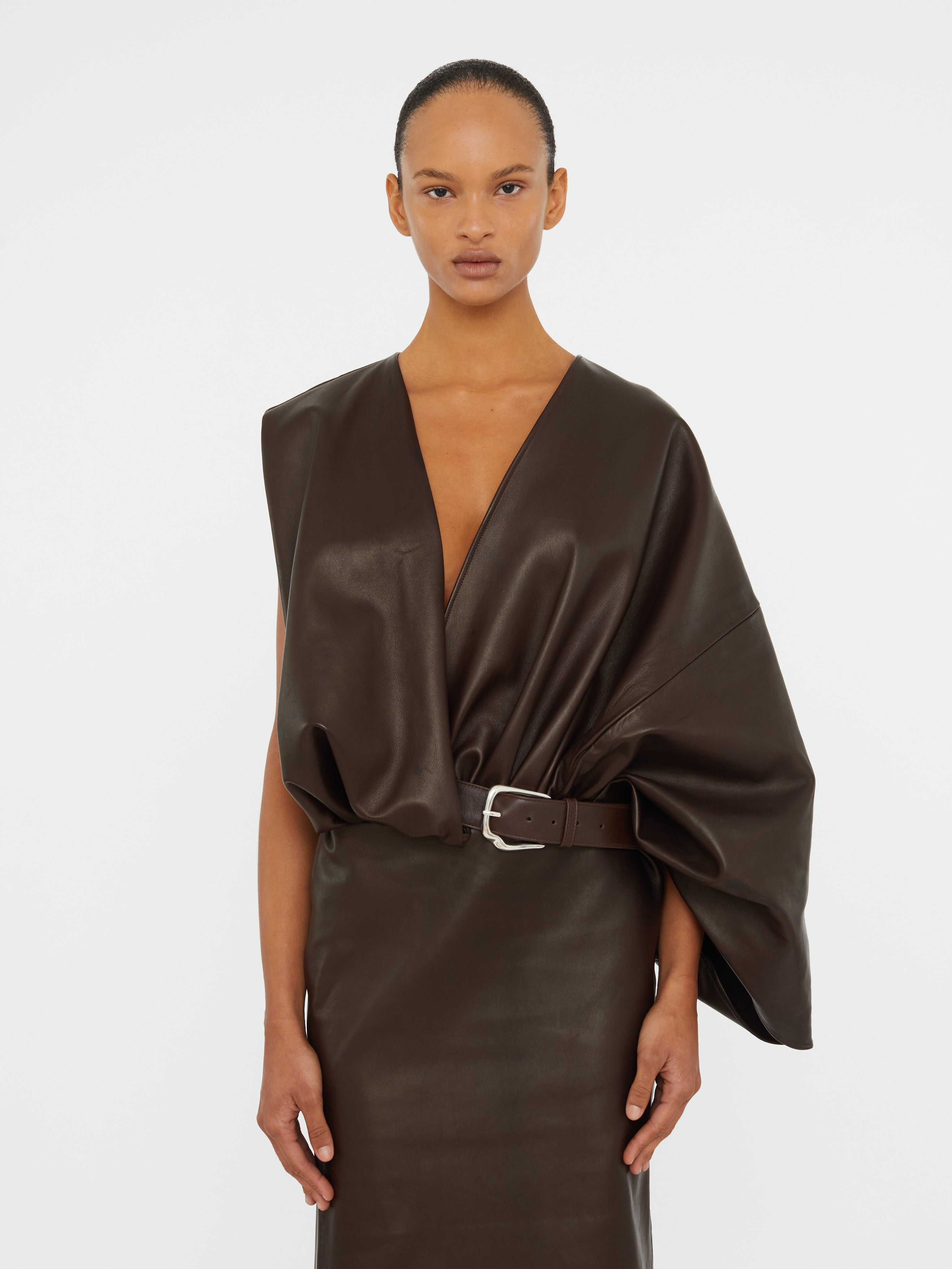 Swaddled Belted Leather Dress - 4