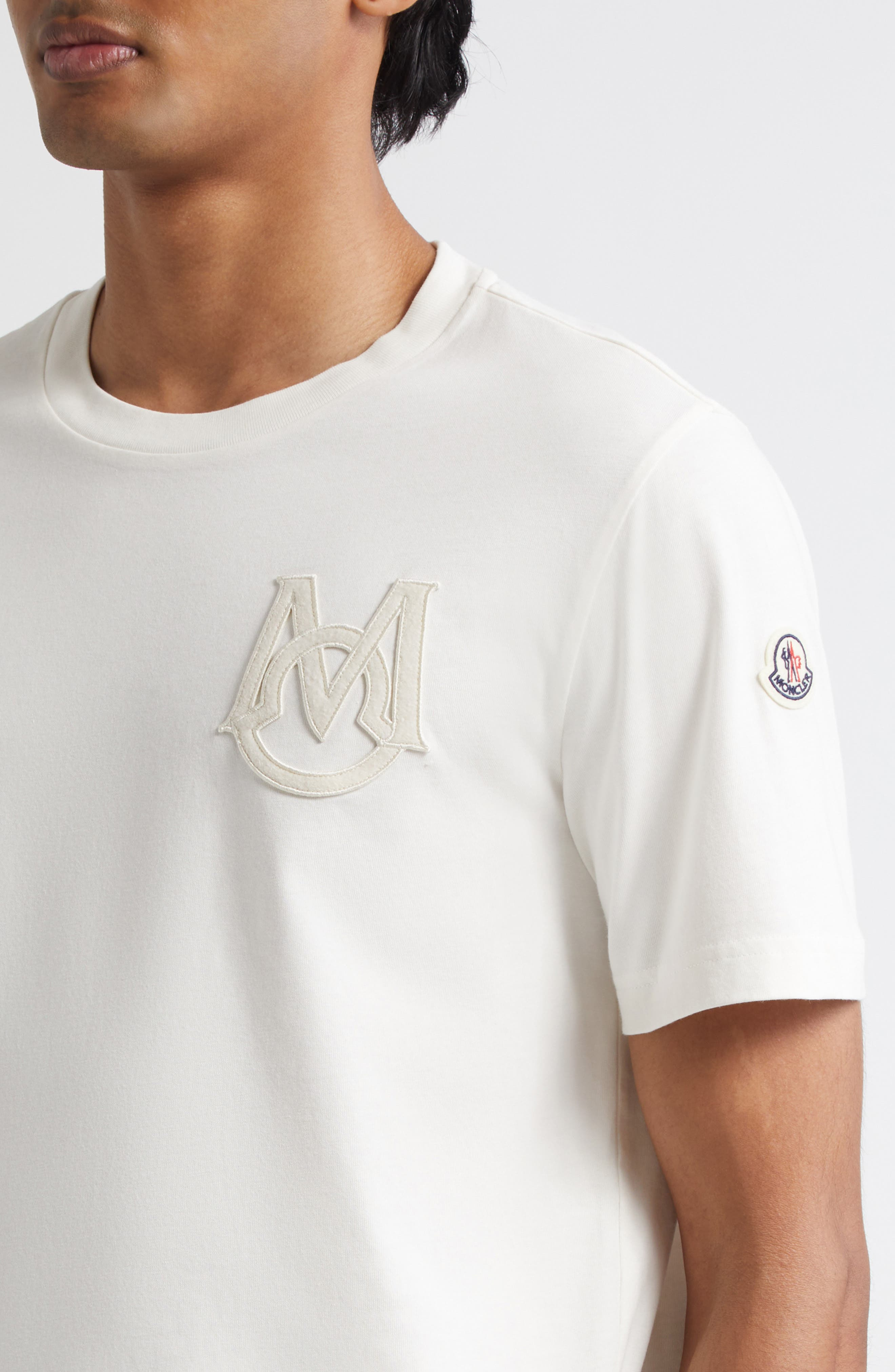 Moncler Monogram Logo Cotton T-Shirt in Bright White at Nordstrom - 4