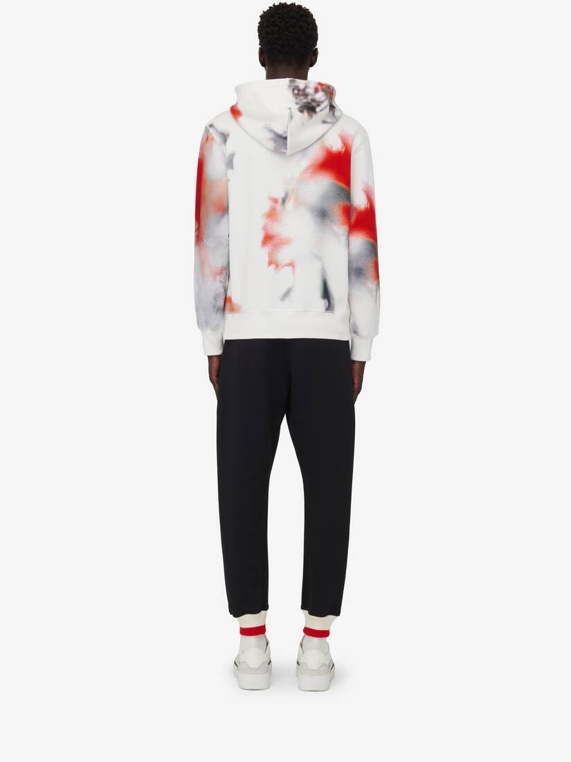 Men's Obscured Flower Hooded Sweatshirt in White/red/black - 4