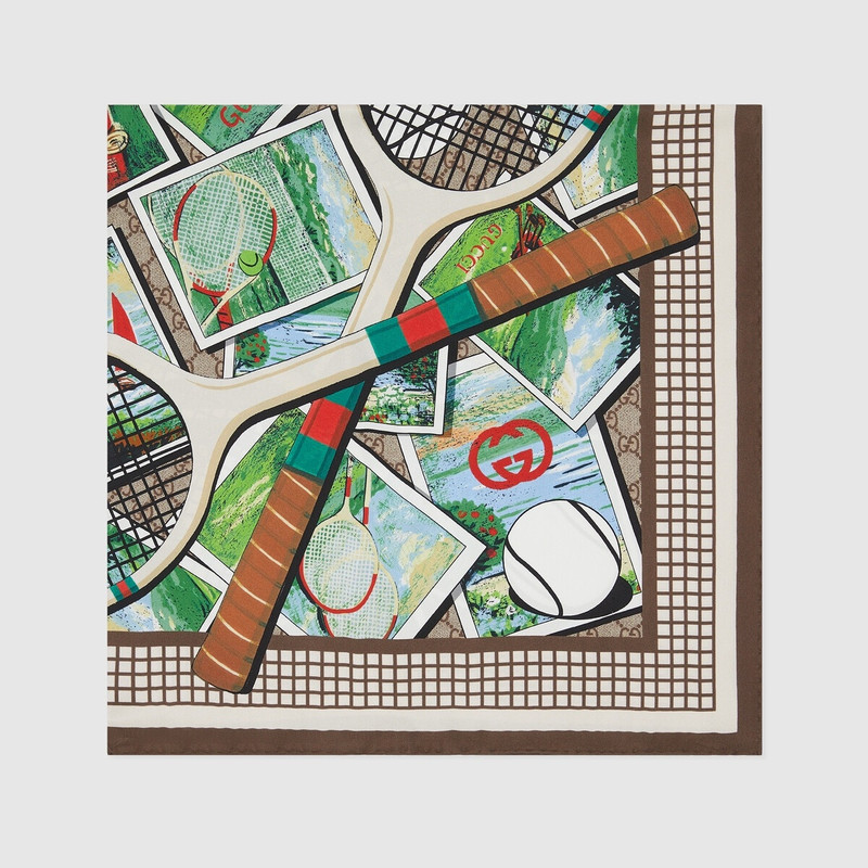 GUCCI Interlocking G tennis postcard silk scarf outlook