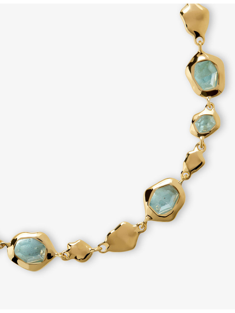Odyssey Pebbled 18ct Yellow-Gold Vermeil and Aquamarine Chain Bracelet 3