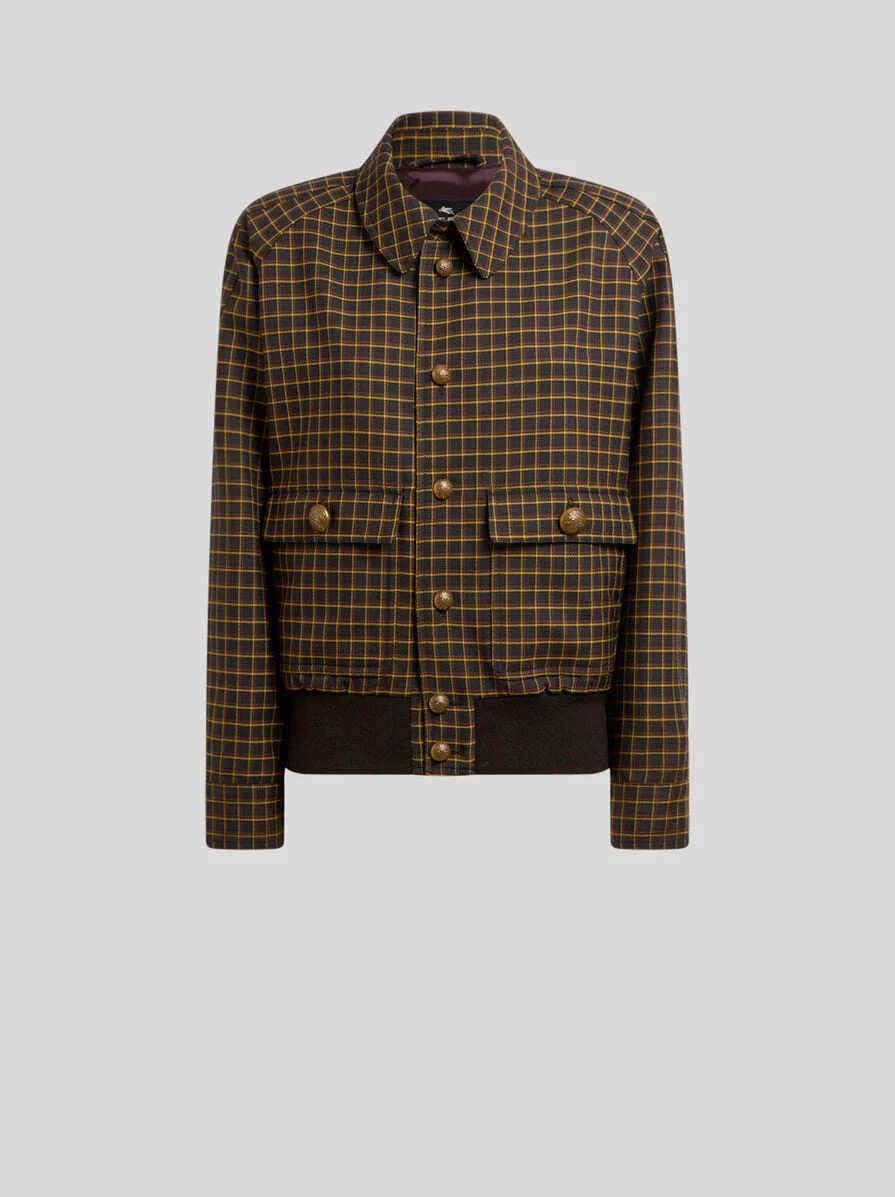 WOOL BOMBER JACKET WITH CHECK MOTIF - 1