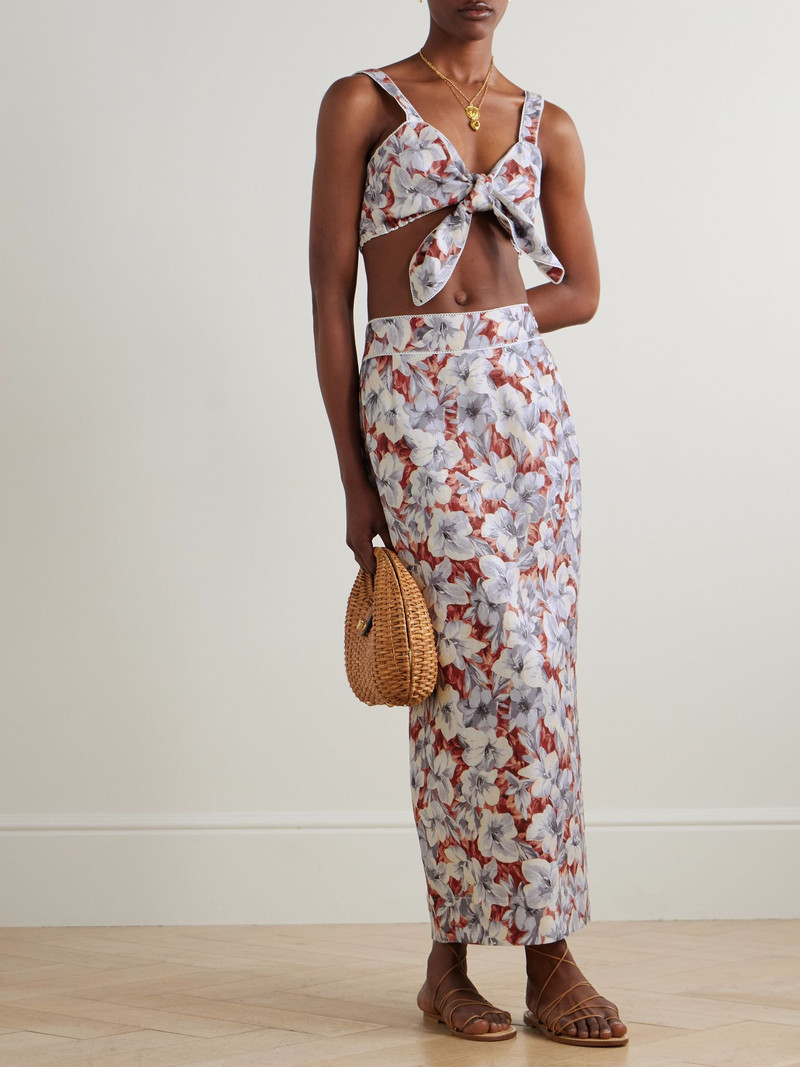 POSSE Luna cropped lace-trimmed floral-print linen top Multi outlook