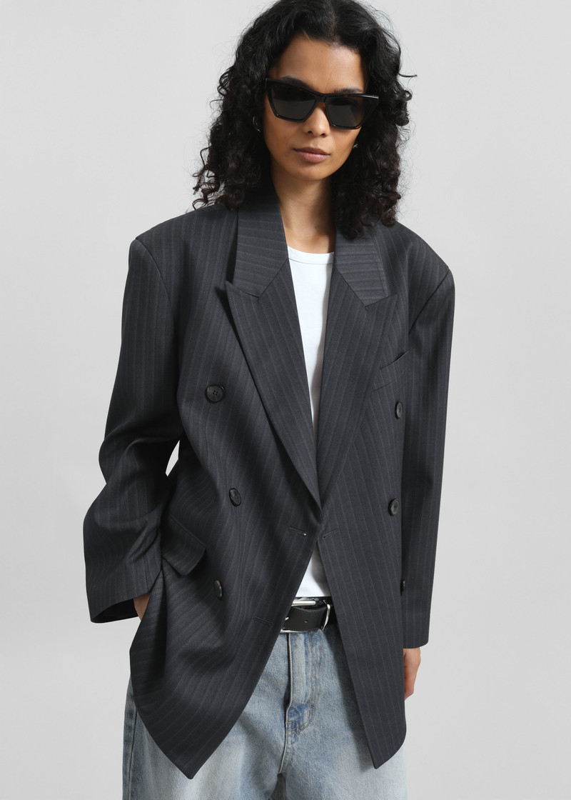 Tarbert Double-Breasted Blazer - Grey/White Pinstripe 9