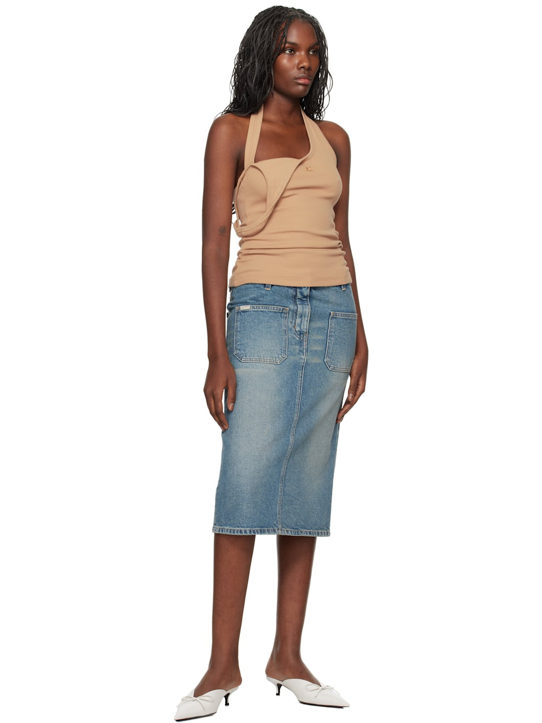 Beige Asymmetric Rib 90's Tank Top - 4