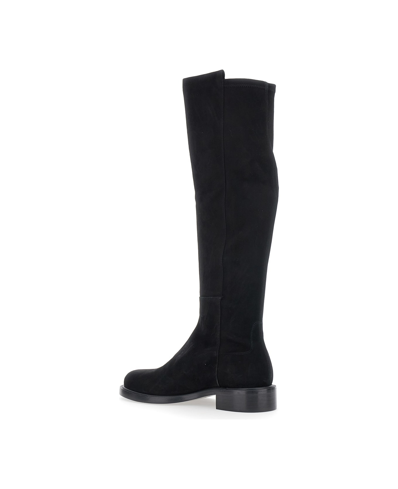 Black Knee-high Boots With Low Block Heel In Leather Woman - 3
