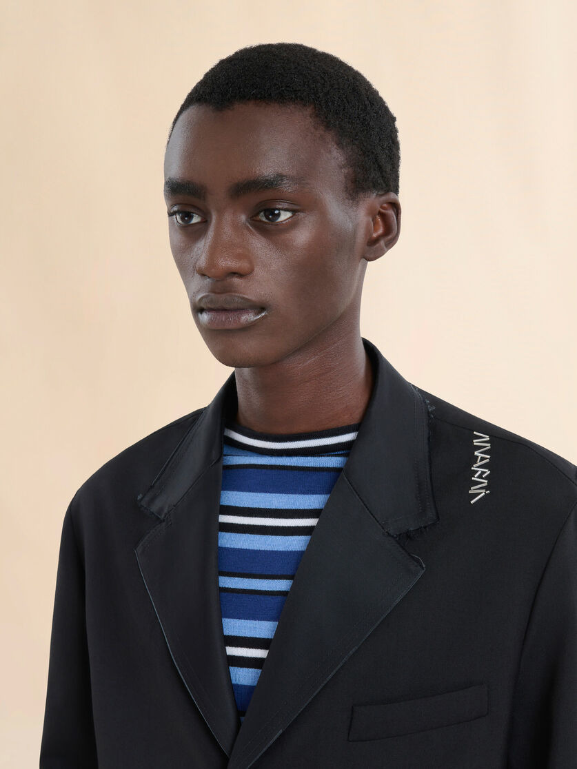BLACK SINGLE BREASTED WOOL JACKET WITH BAGUETTE LOGO - 4