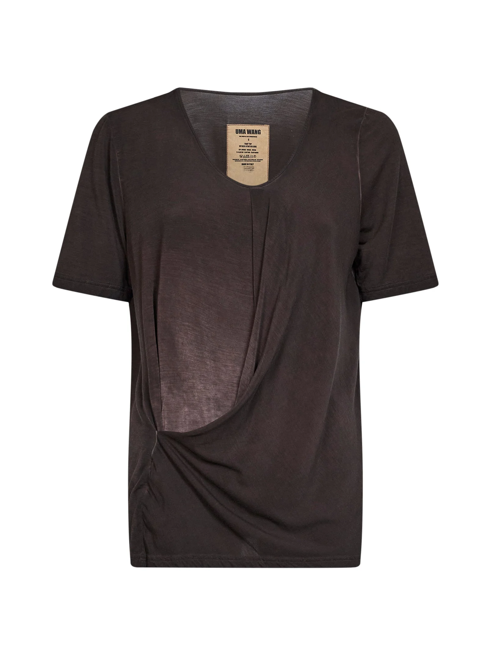 Brown stretch jersey draped Trap top - 1