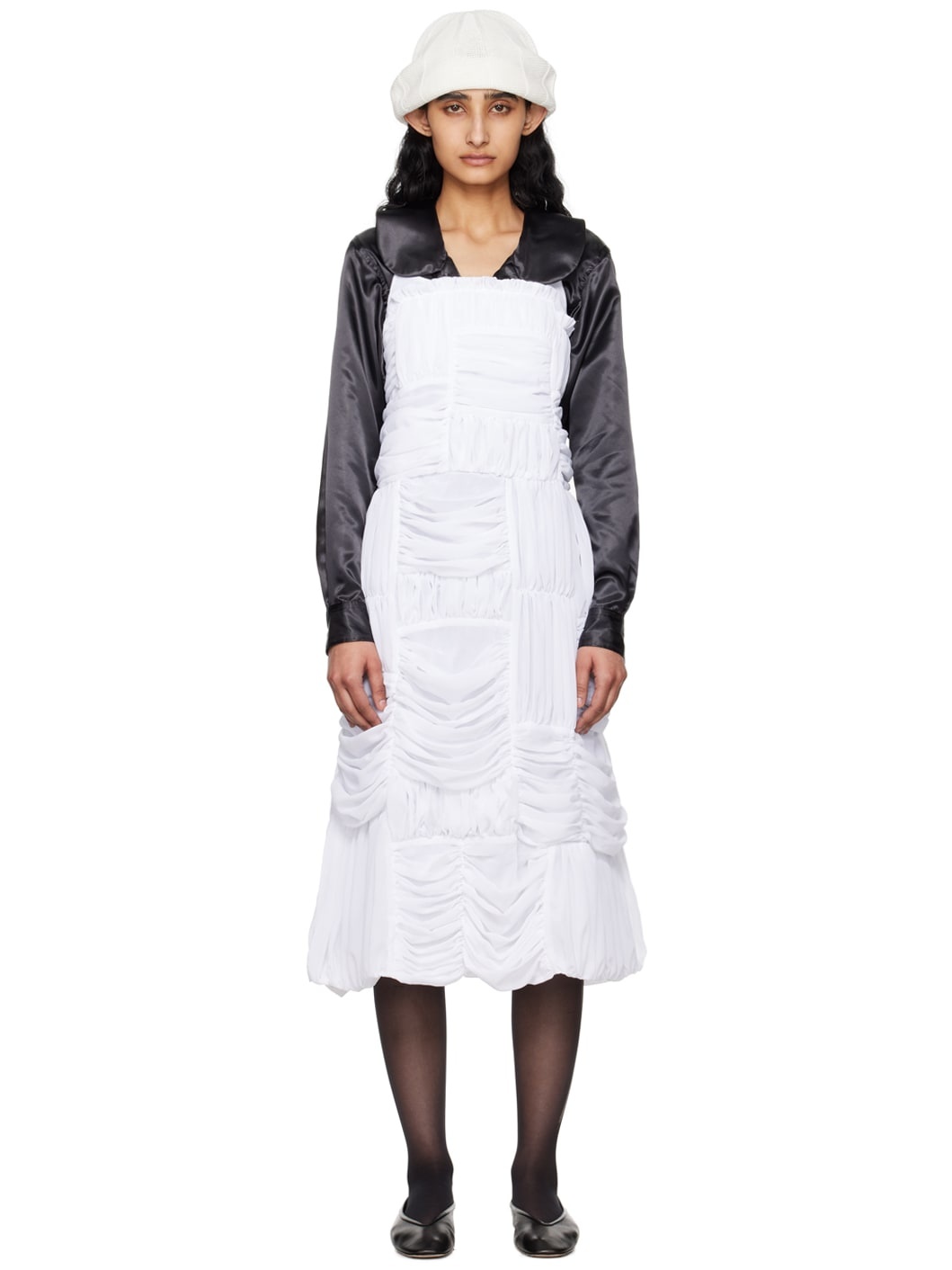 White Gathered Midi Dress - 1