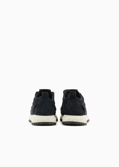 EMPORIO ARMANI Perforated suede and knit sneakers with hiking laces outlook