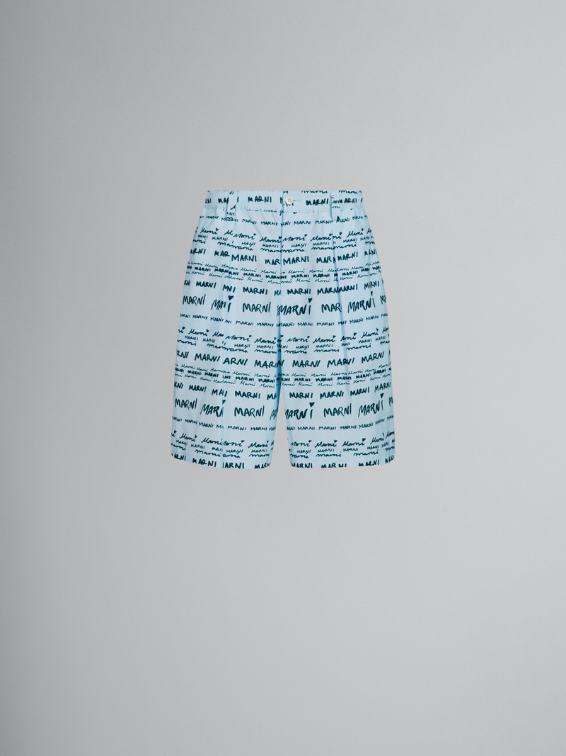 MEGA MARNI PRINT를 가진 얼음 파란 POPLIN SHORTS - 1