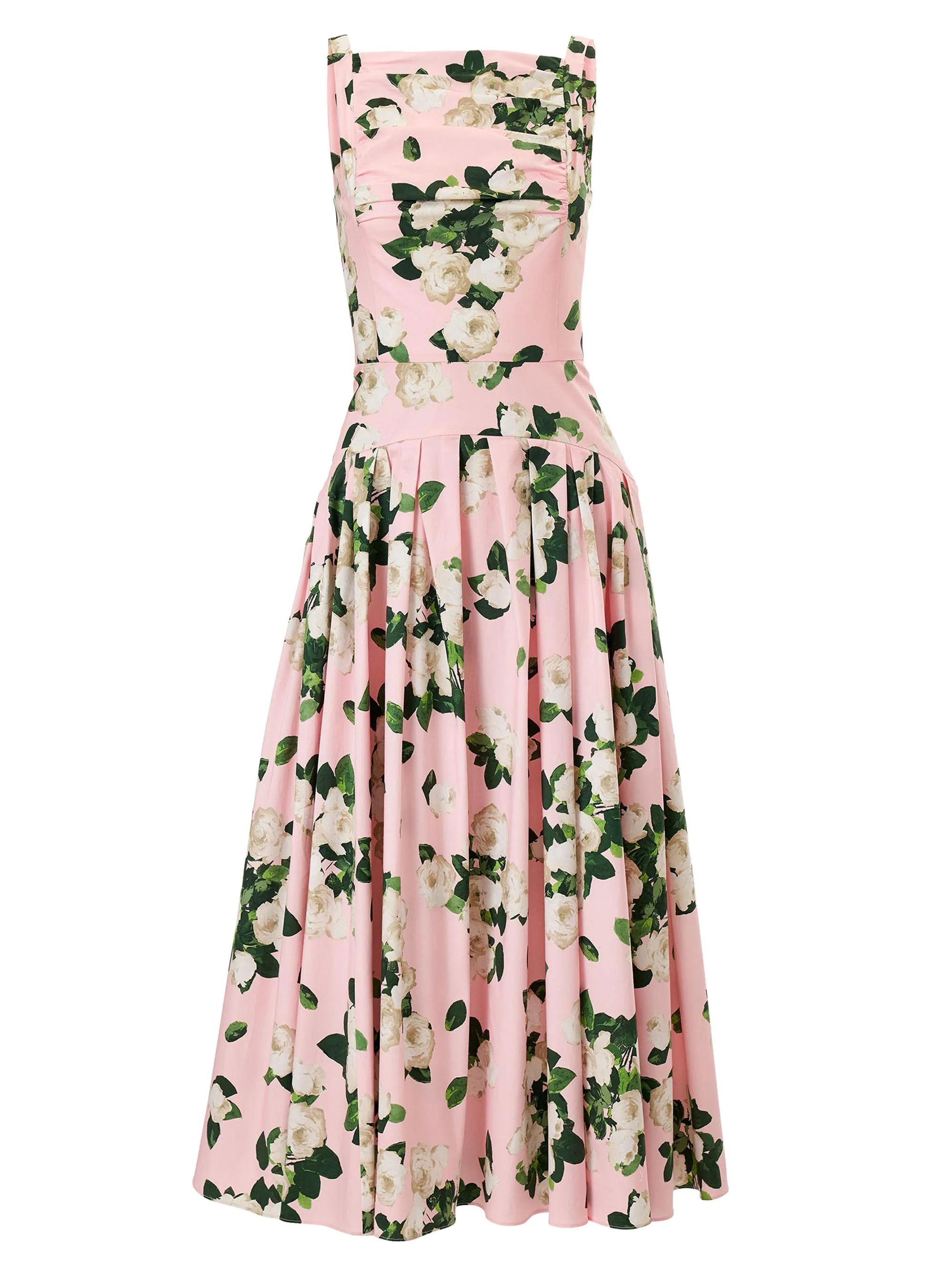 Women's Cabana Floral Drop-Waist Thin-Strap Stretch-Cotton Midi-Dress - Rosewater Multi - 1