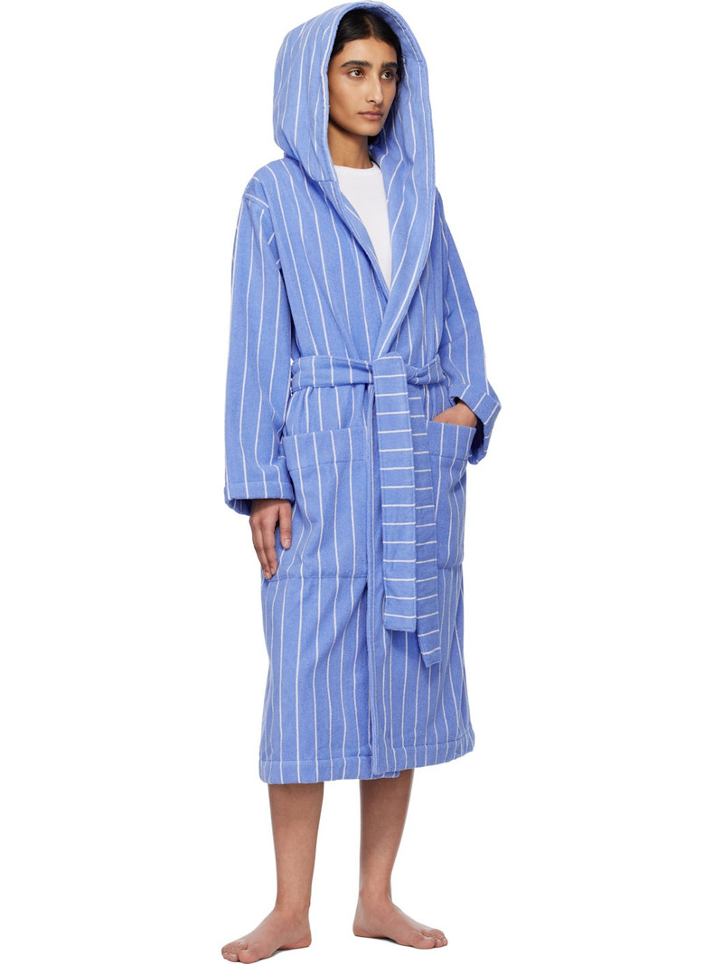 TEKLA Blue & White Terry Hooded Bathrobe outlook