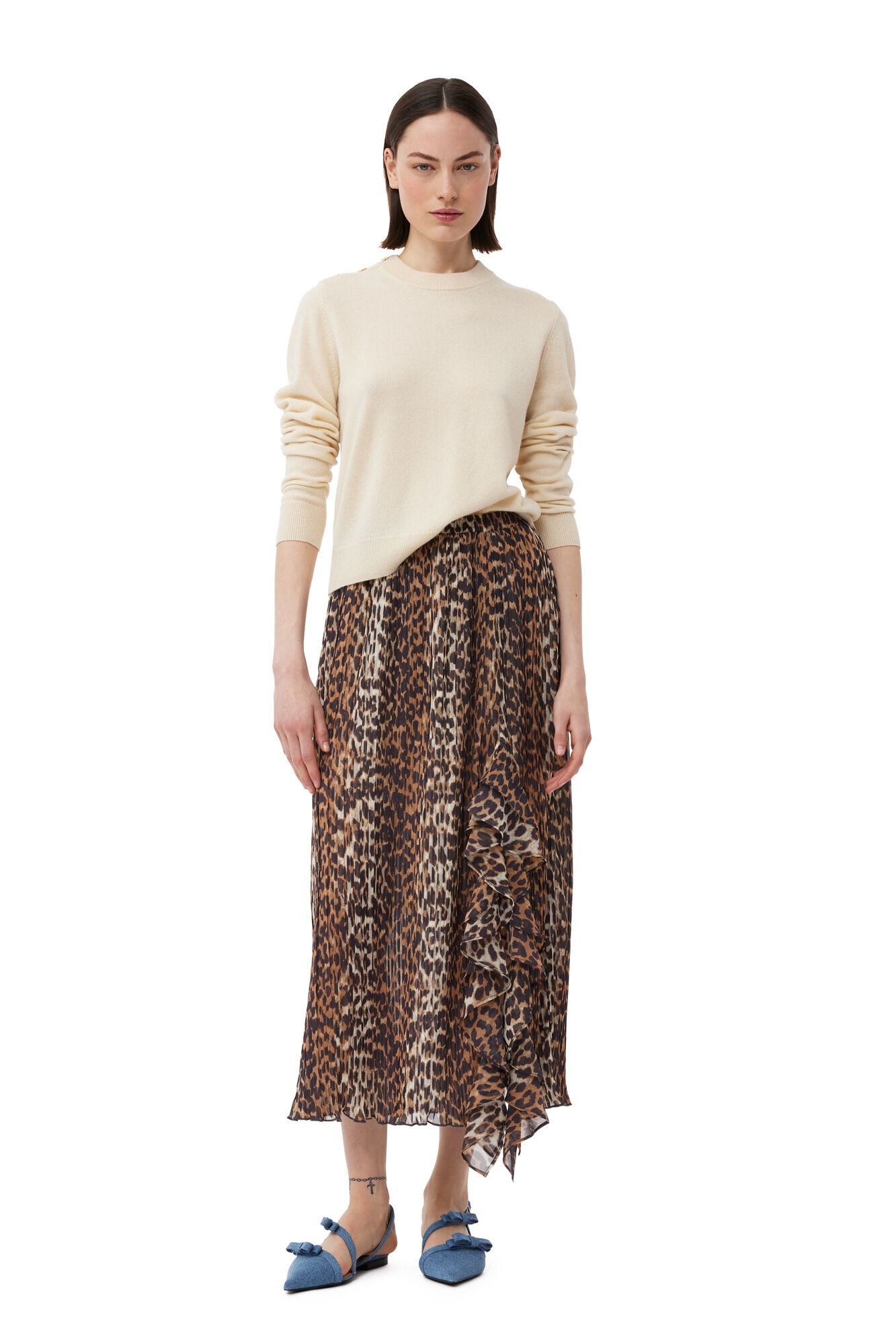 LEOPARD PLEATED GEORGETTE MIDI FLOUNCE SKIRT - 2