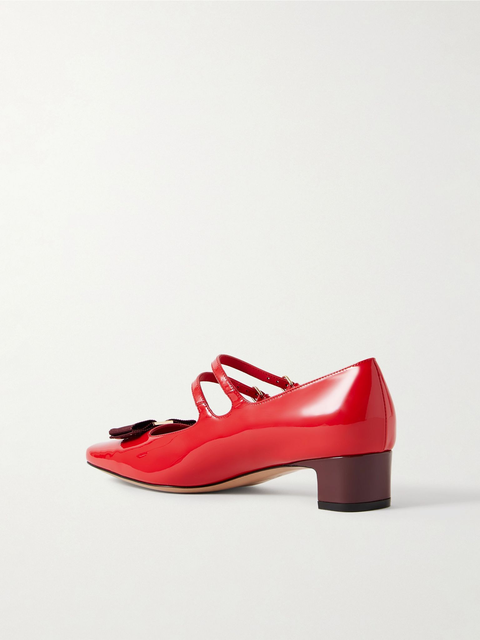 Vara bow-embellished patent-leather Mary Jane pumps Red - 3