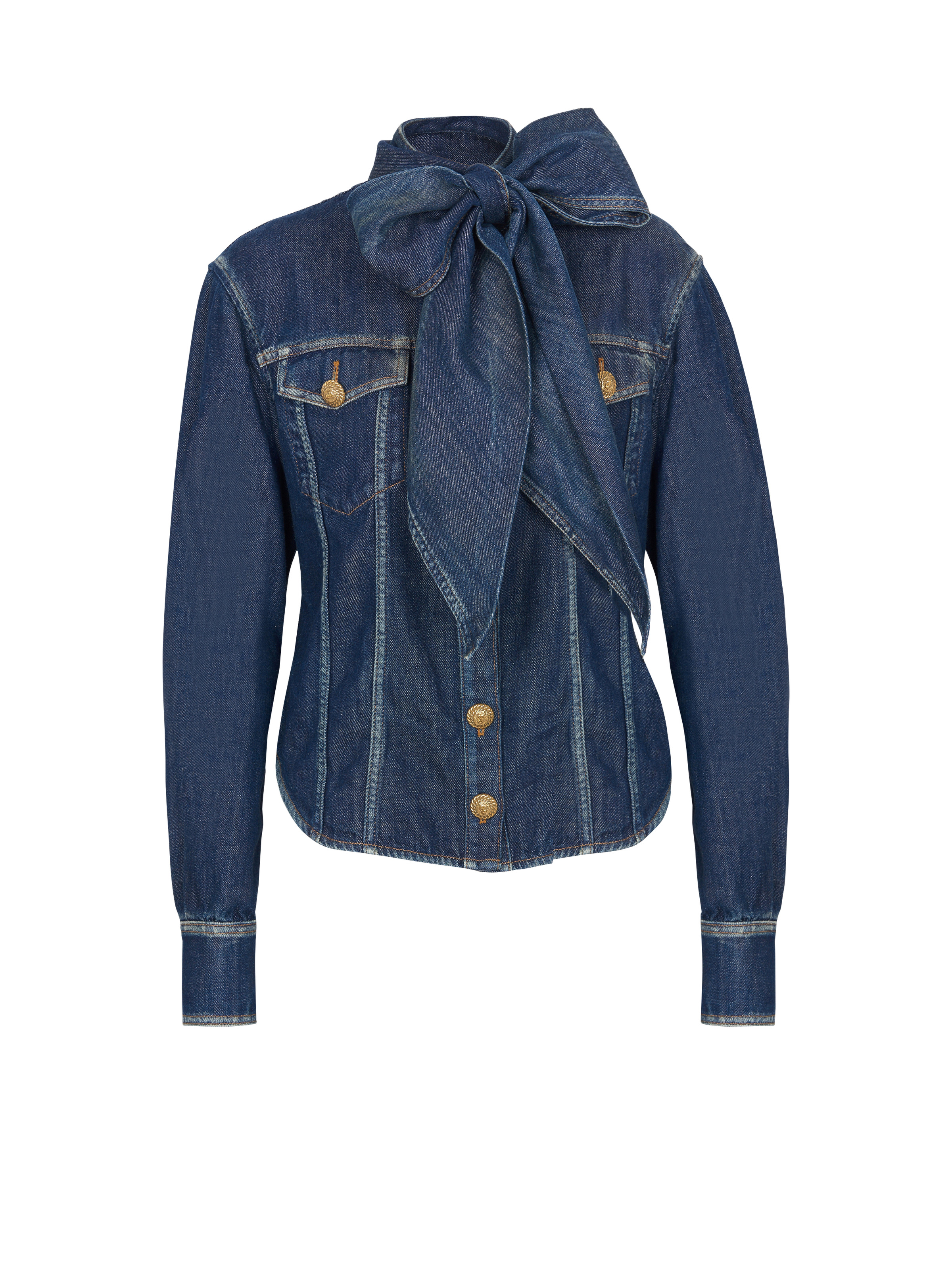 Denim shirt with bow collar - 1