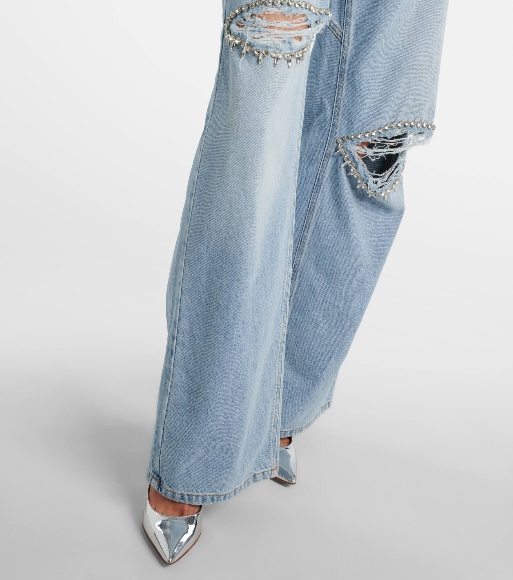 Distressed embellished wide-leg jeans - 5