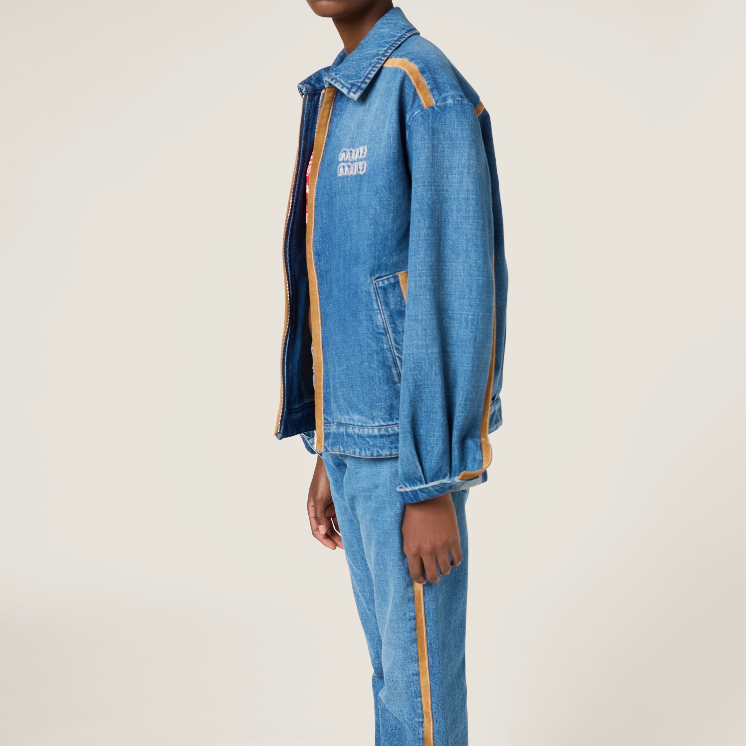 Denim and leather blouson jacket - 4
