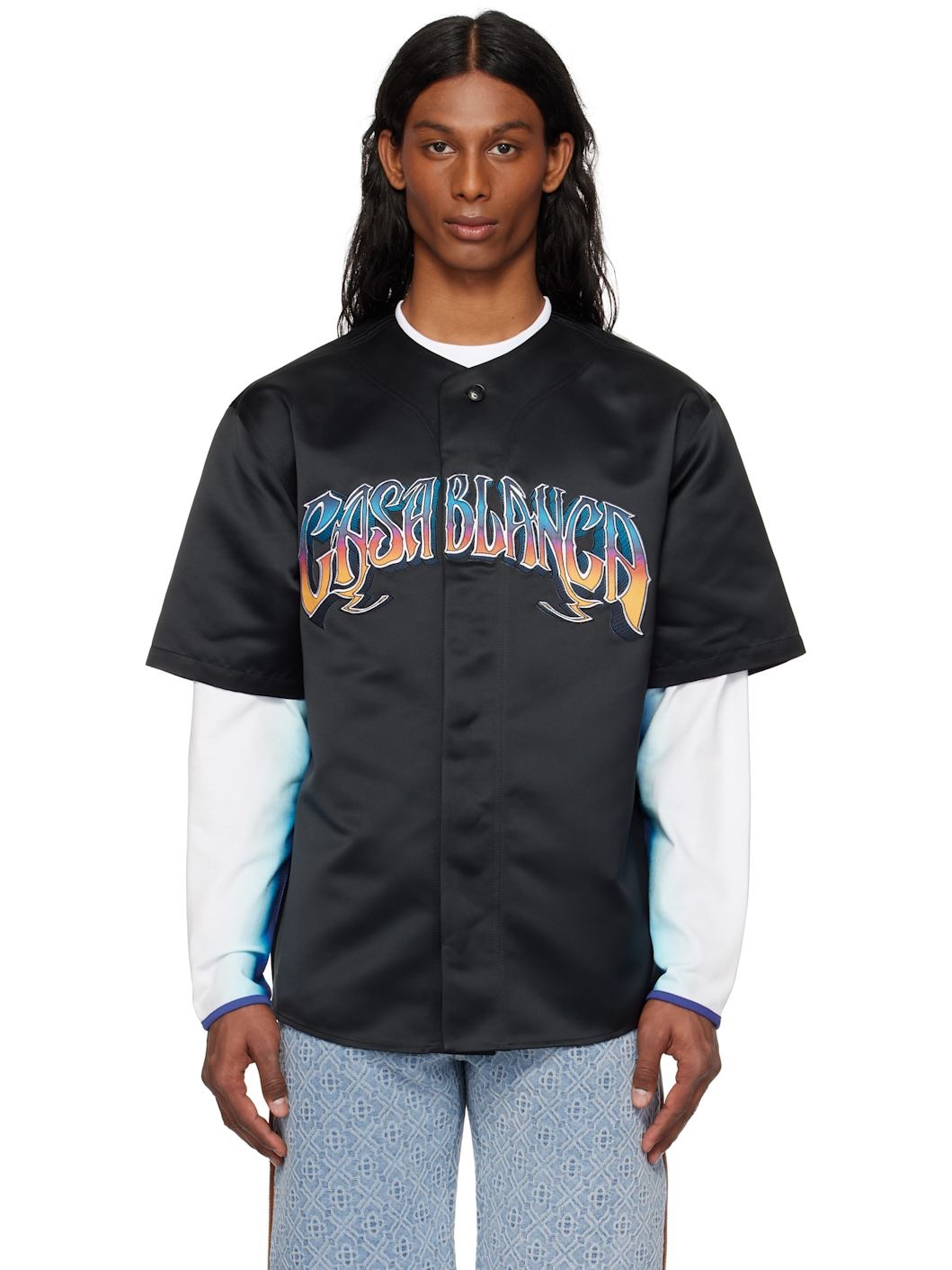 Black Gothic Short Sleeve Baseball Shirt - 1