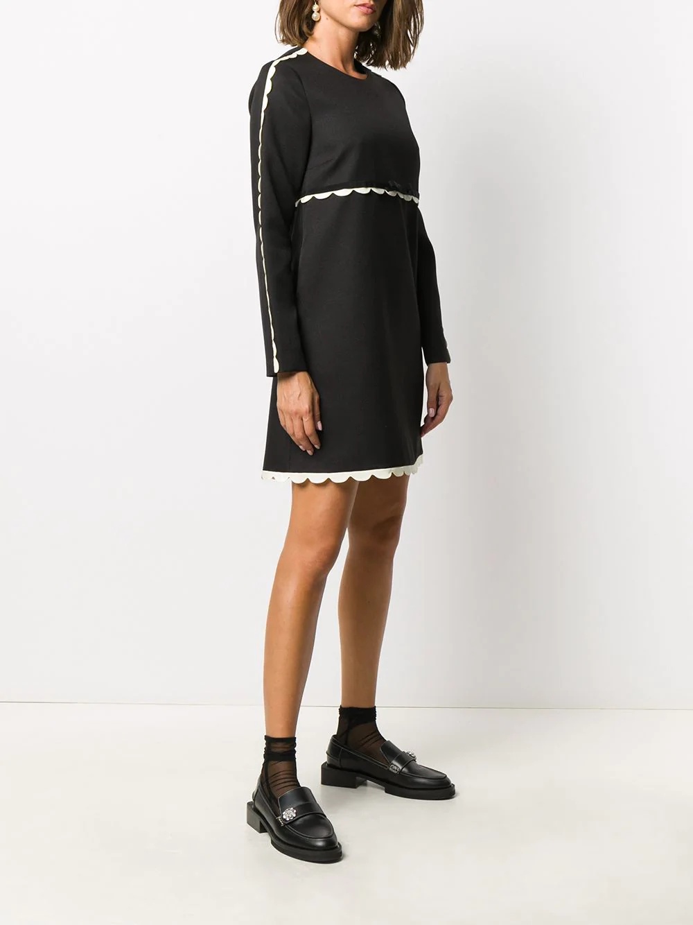 scallop-trim long-sleeve dress - 3