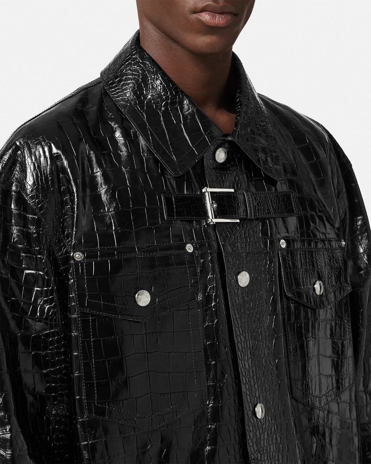 Croc-Effect Leather Blouson Jacket - 5