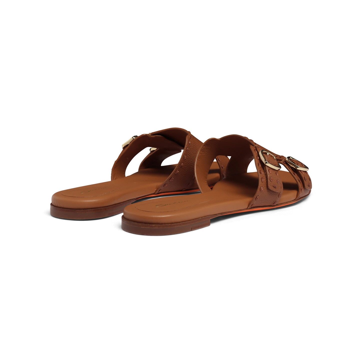 Women's brown tumbled leather double-buckle Didi slide sandal - 4