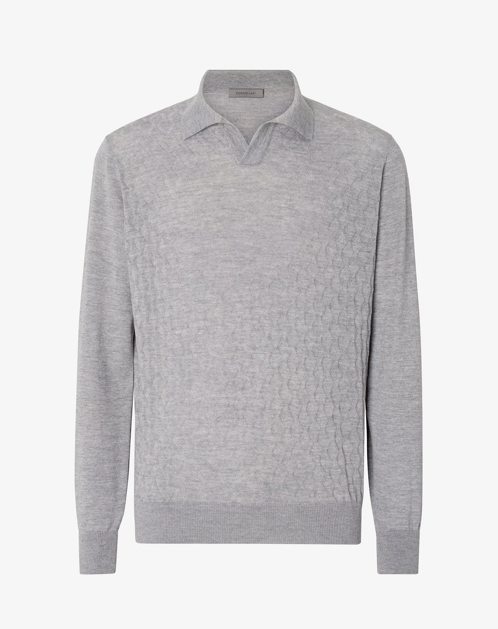 Light grey buttonless extra fine wool polo shirt - 1