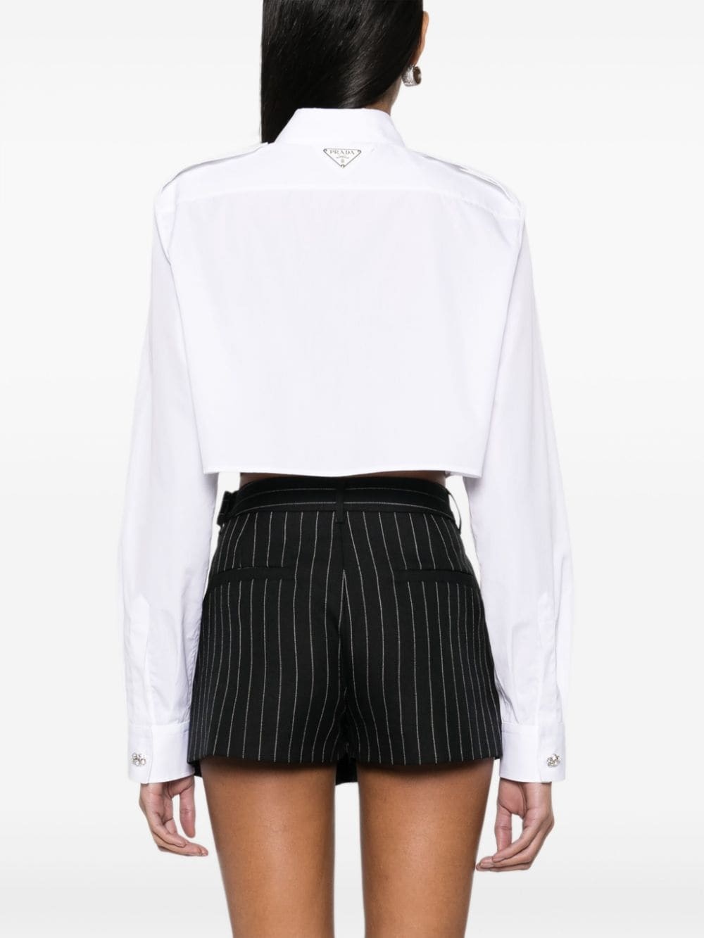 crystal-embellished cropped cotton shirt - 4