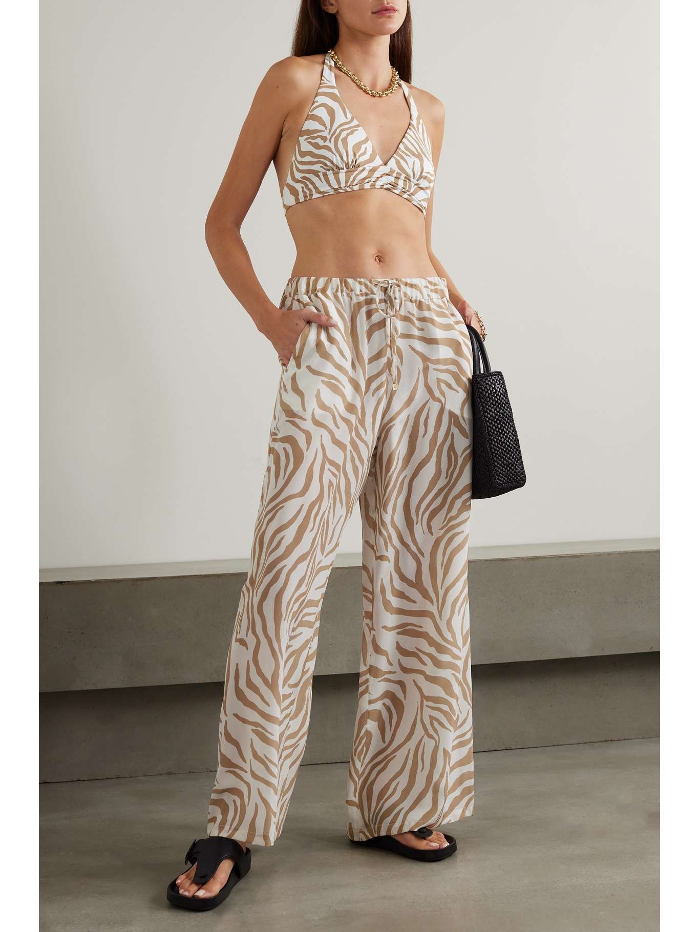 Flavia zebra-print silk-crepe wide-leg pants - 2