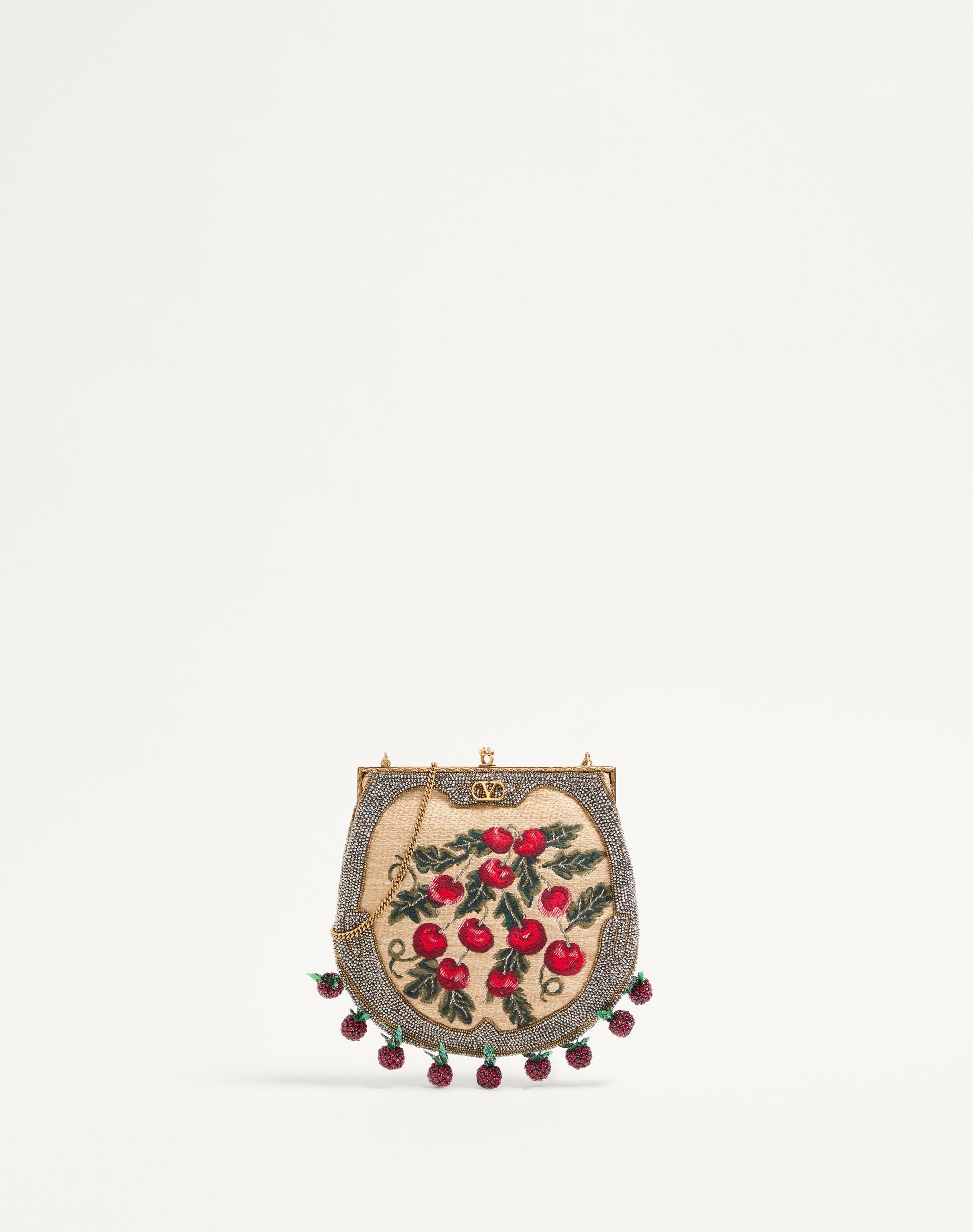 VALENTINO GARAVANI NELLCOTE FAIRYTALES BEADED CLUTCH IN JACQUARD RAFFIA WITH CHERRYFIC PATTERN - 1