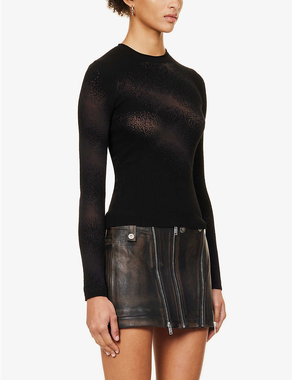 High-neck semi-sheer knitted top