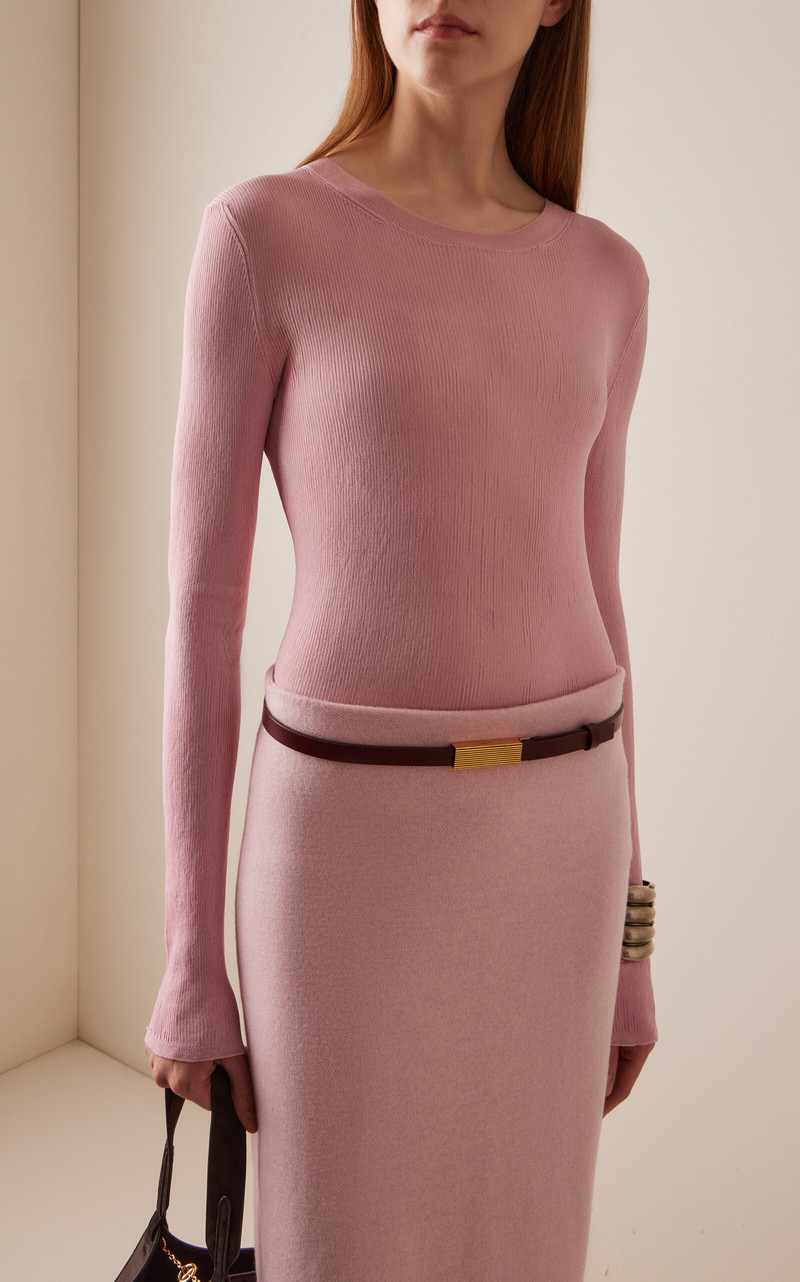 KHAITE Mosi Long-Sleeve Silk Top pink outlook