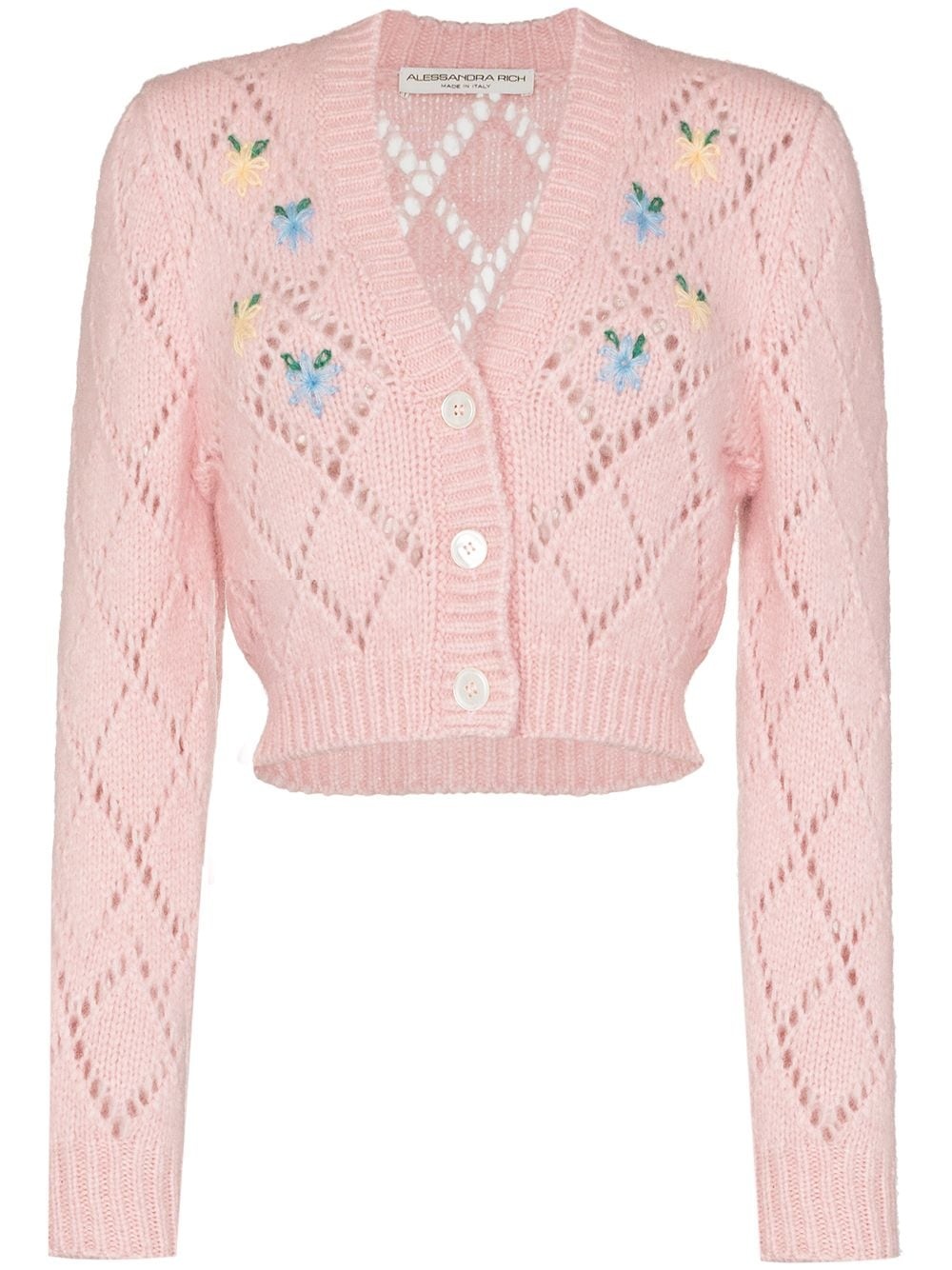 floral-embroidered cropped cardigan - 1