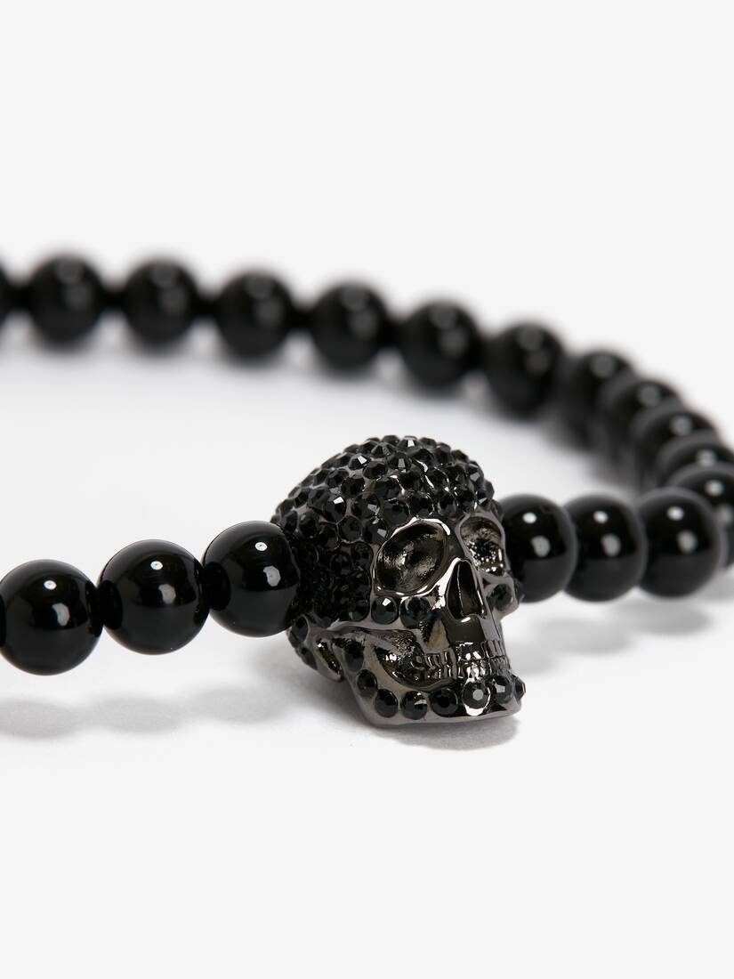 Men's Pavé Skull Beaded Bracelet in Black - 3