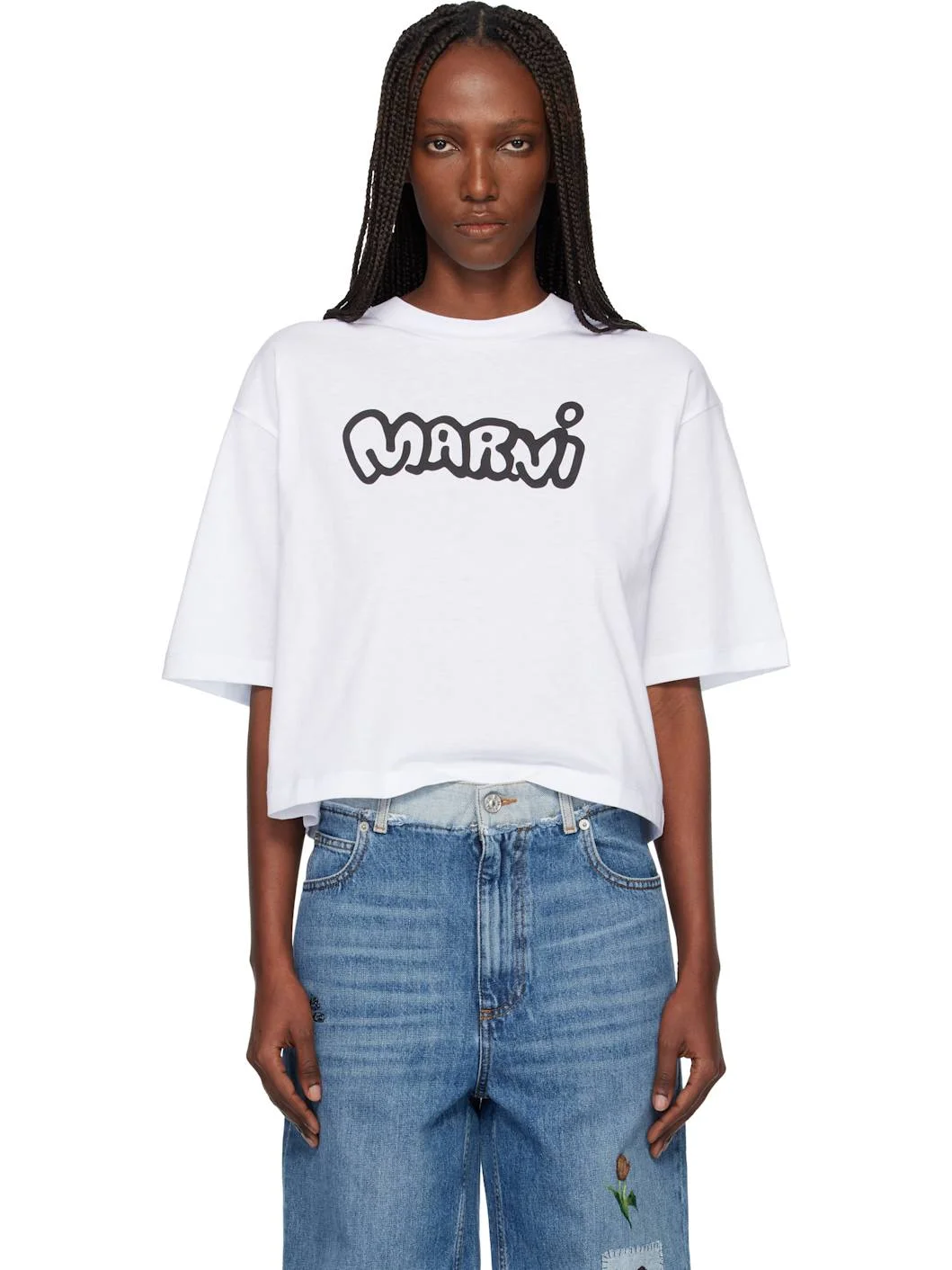 White Sprayed Marni Logo Jersey T-shirt - 1