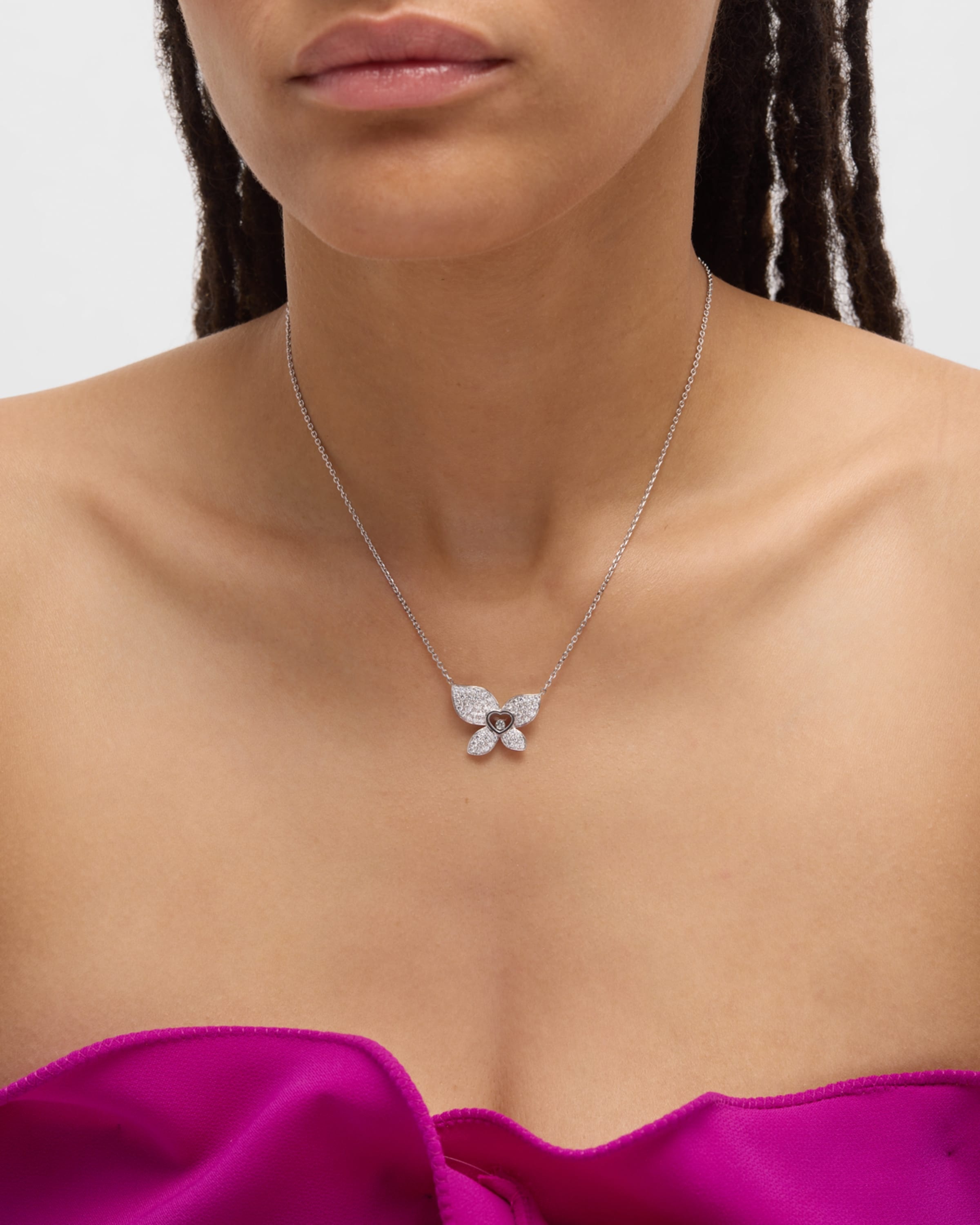 Happy Butterfly 18K White Gold Diamond Pendant Necklace - 2