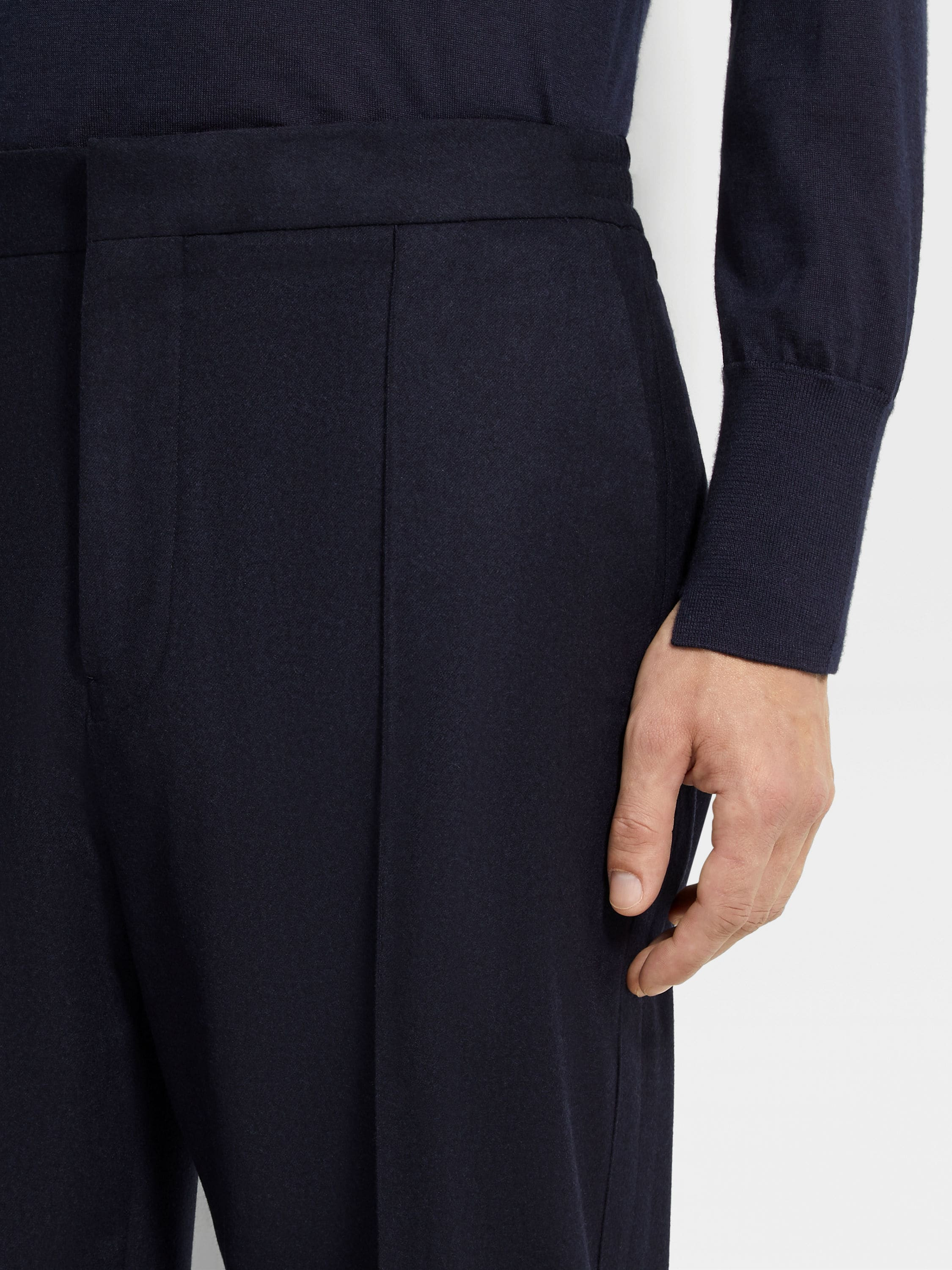 NAVY BLUE 15MILMIL15 WOOL SILK AND CASHMERE PANTS - 2
