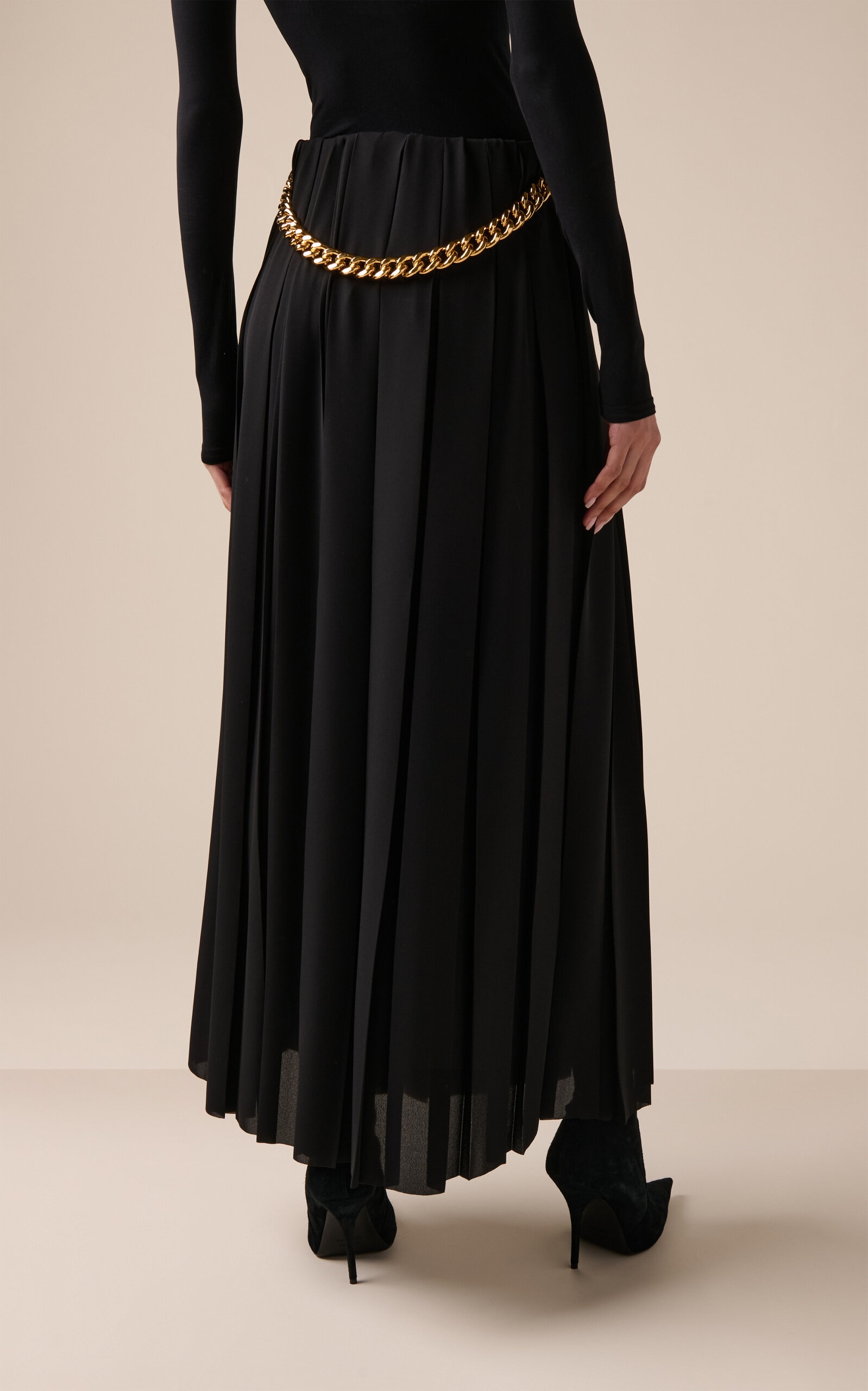 Belt-Detailed Pleated Crepe Maxi Skirt black - 4