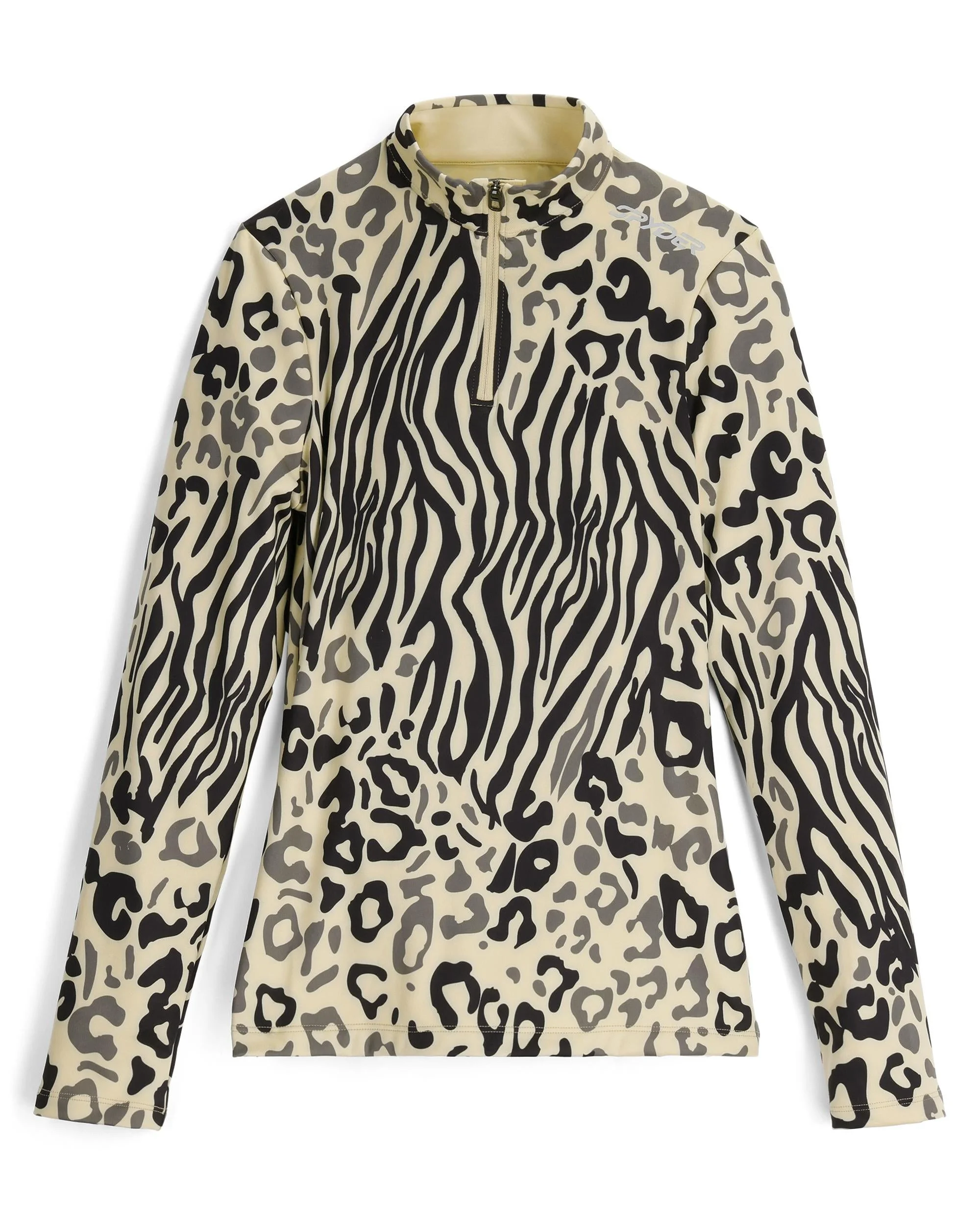 Womens Vivid Half Zip T-Neck - Animal Print - 1