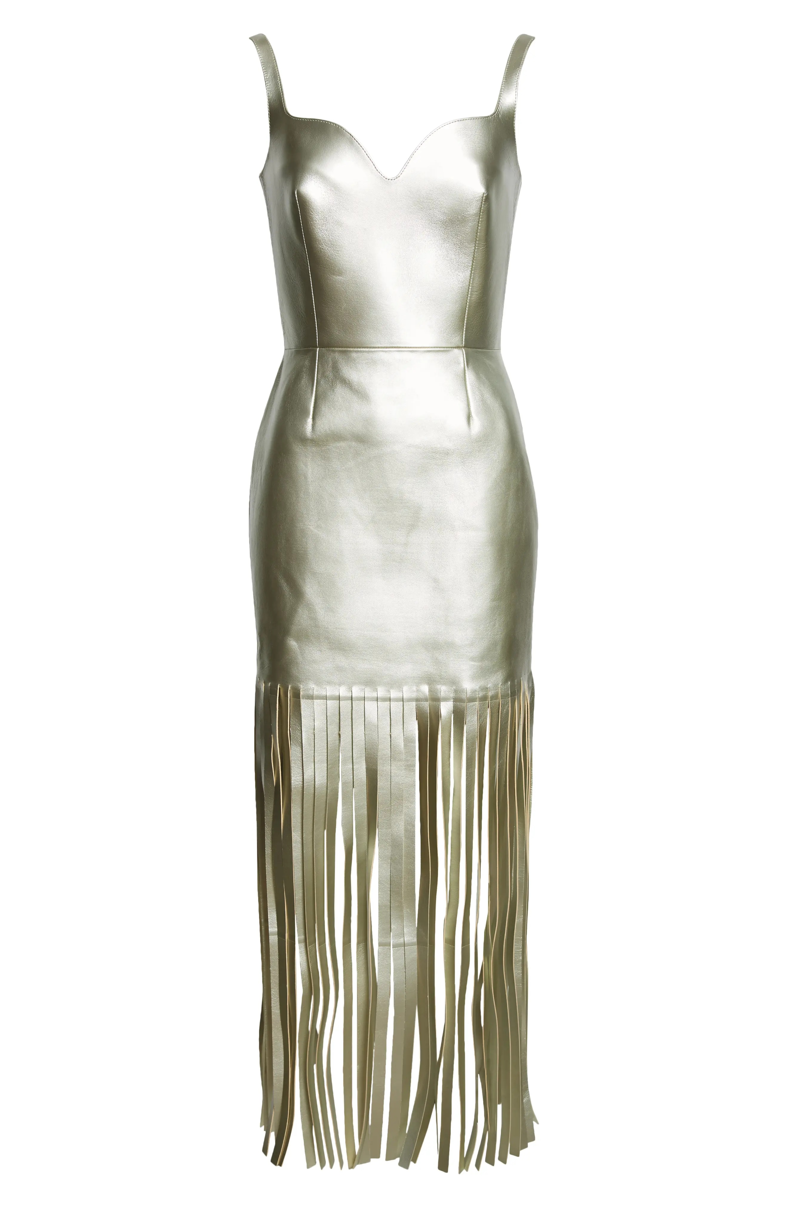 Fringe Metallic Lambskin Leather Dress - 6