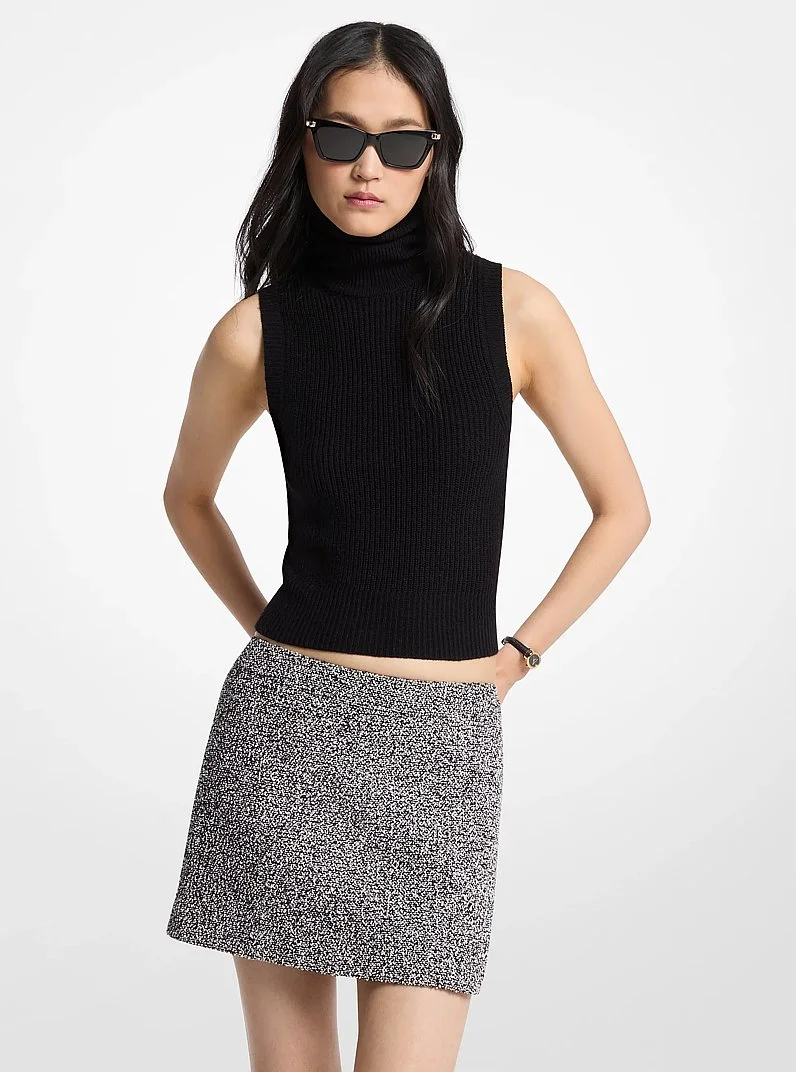 Cotton Blend Tweed Mini Skirt - 1